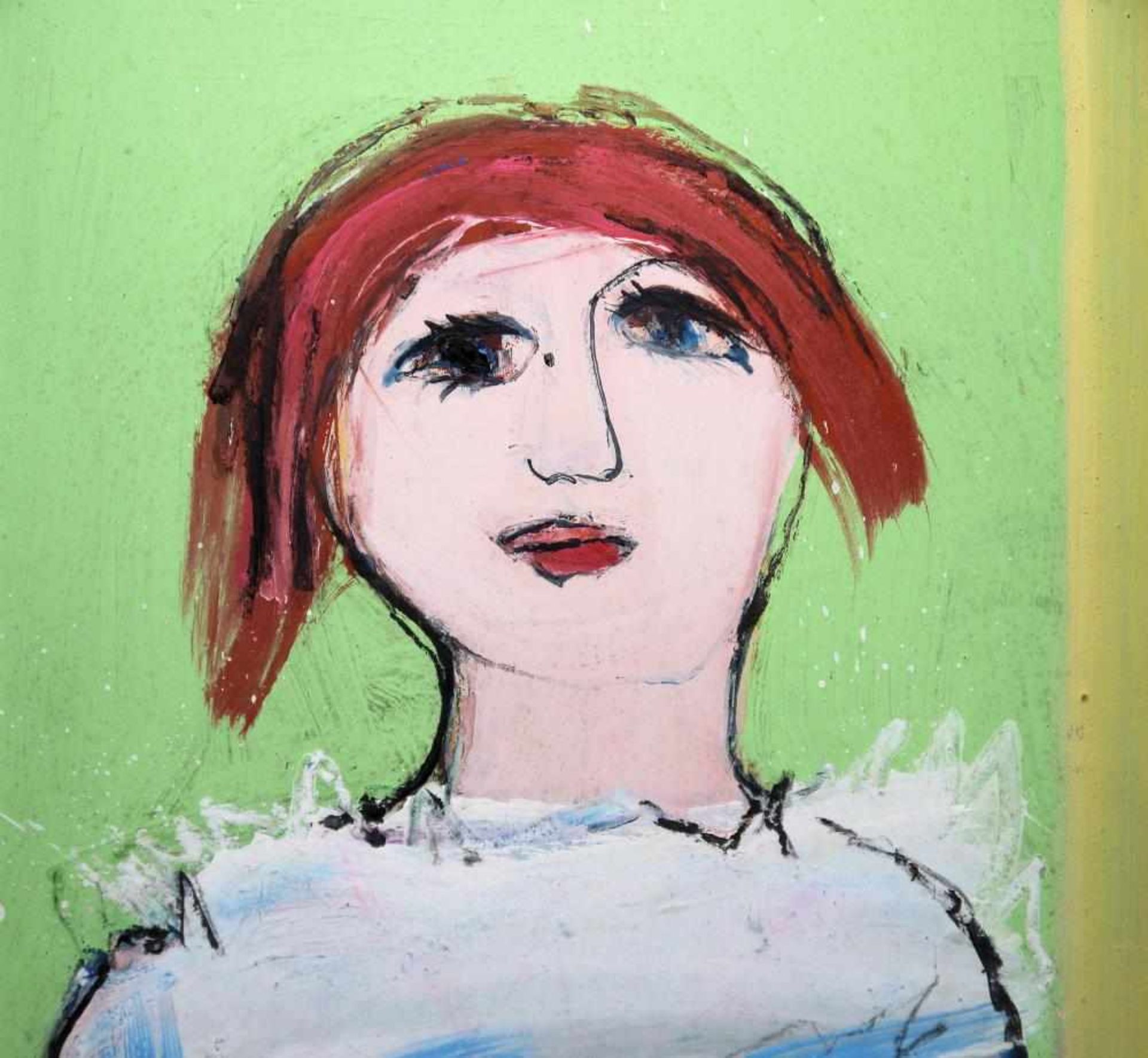 Josef Steiner, „Expressives Mädchenbildnis mit rotem Bubikopf“, Ölgemälde, gerahmt Josef Steiner, - Bild 3 aus 4