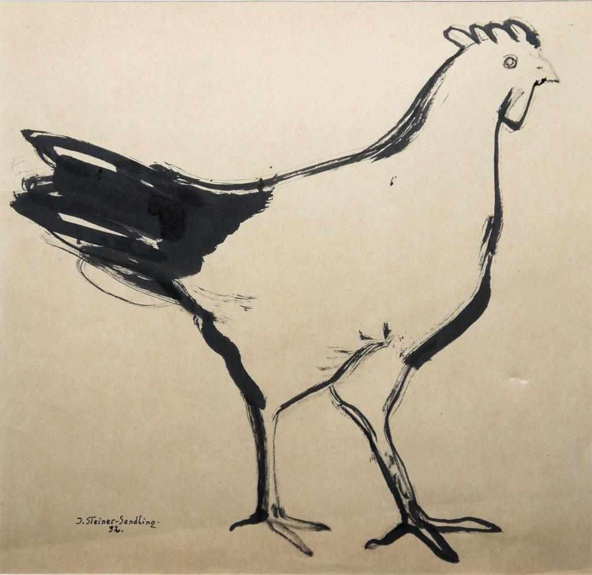 Josef Steiner, Huhn & Pickender Hahn, zwei Tuschezeichnungen, im Atelierrahmen, 1932 Josef - Bild 2 aus 6