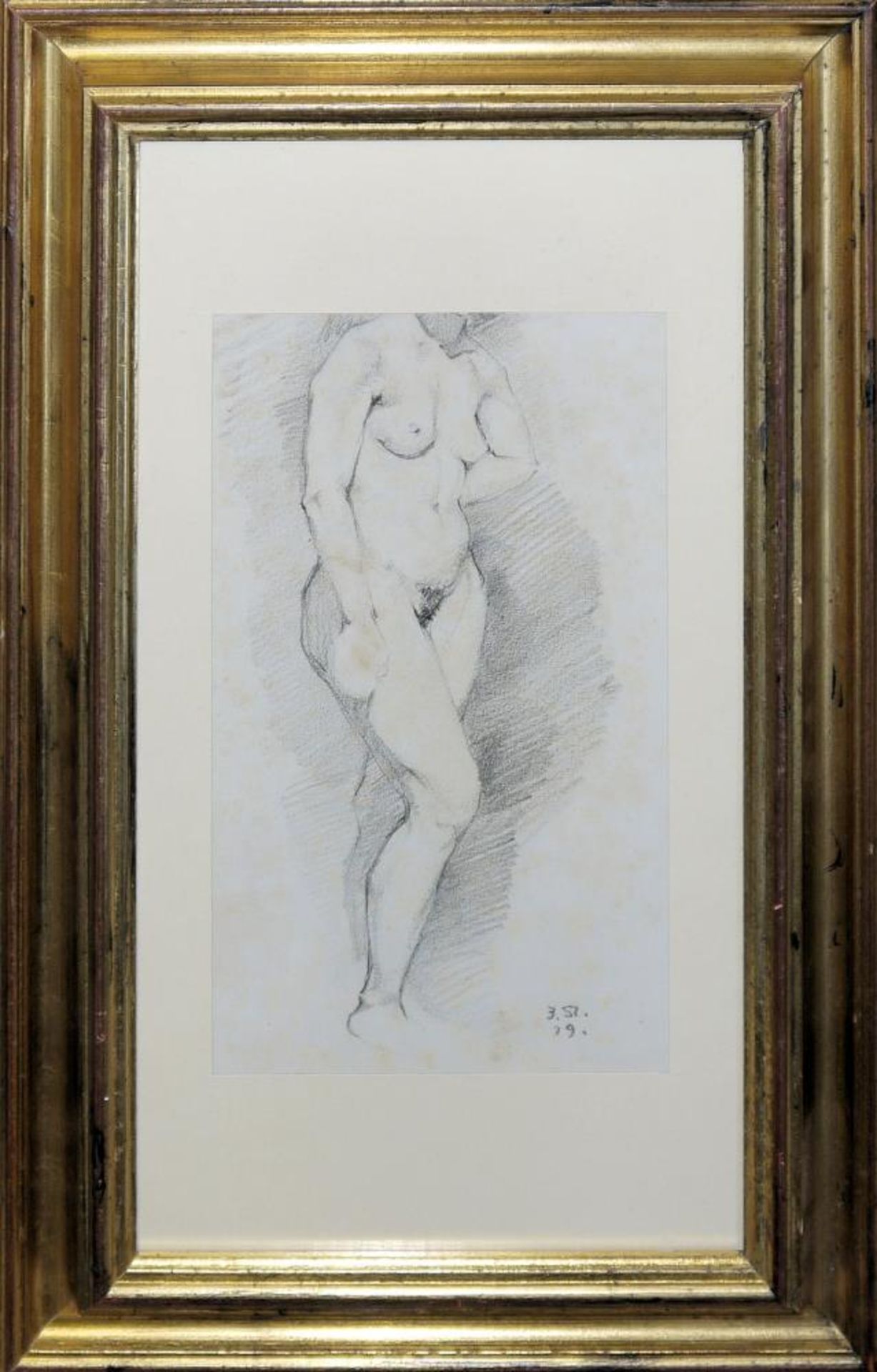 Josef Steiner, Stehender Frauenakt, Frauenaktstudie u. Frauenakt, 2 Kohle- u. 1 Rötelzeichnung, 1919