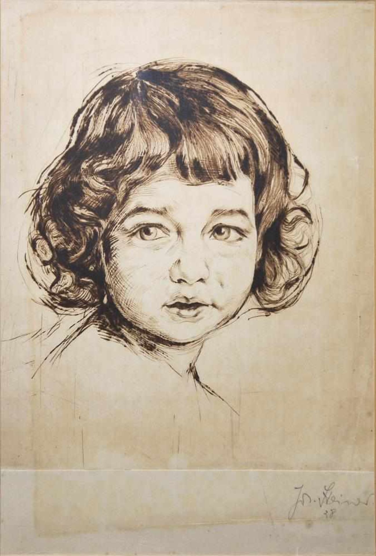 Josef Steiner, Drei Kinderportraits, 2 Radierungen u. 1 Kohlezeichnung von 1925, gerahmt Josef - Bild 5 aus 9