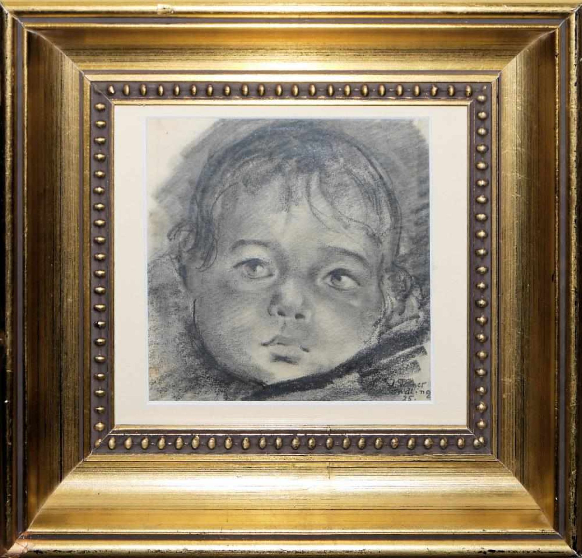 Josef Steiner, Drei Kinderportraits, 2 Radierungen u. 1 Kohlezeichnung von 1925, gerahmt Josef