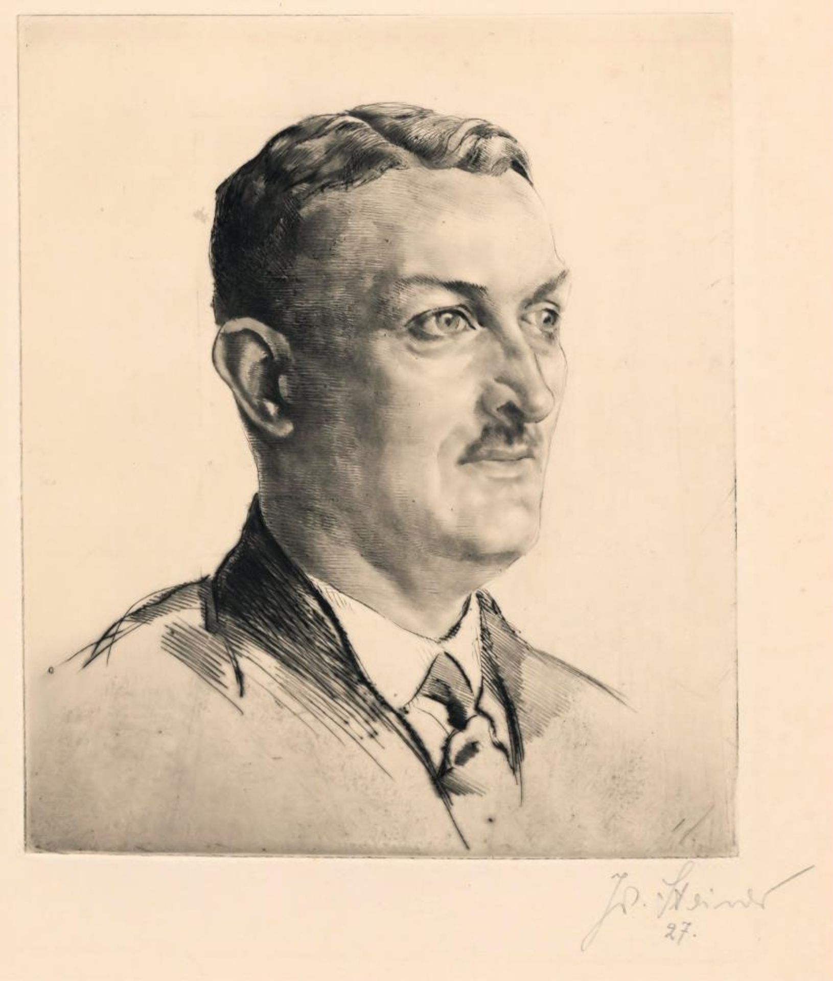 Josef Steiner, Drei Herrenportraits, 3 Radierungen von 1925 u. 1927, 1x gerahmt Josef Steiner, - Bild 5 aus 5