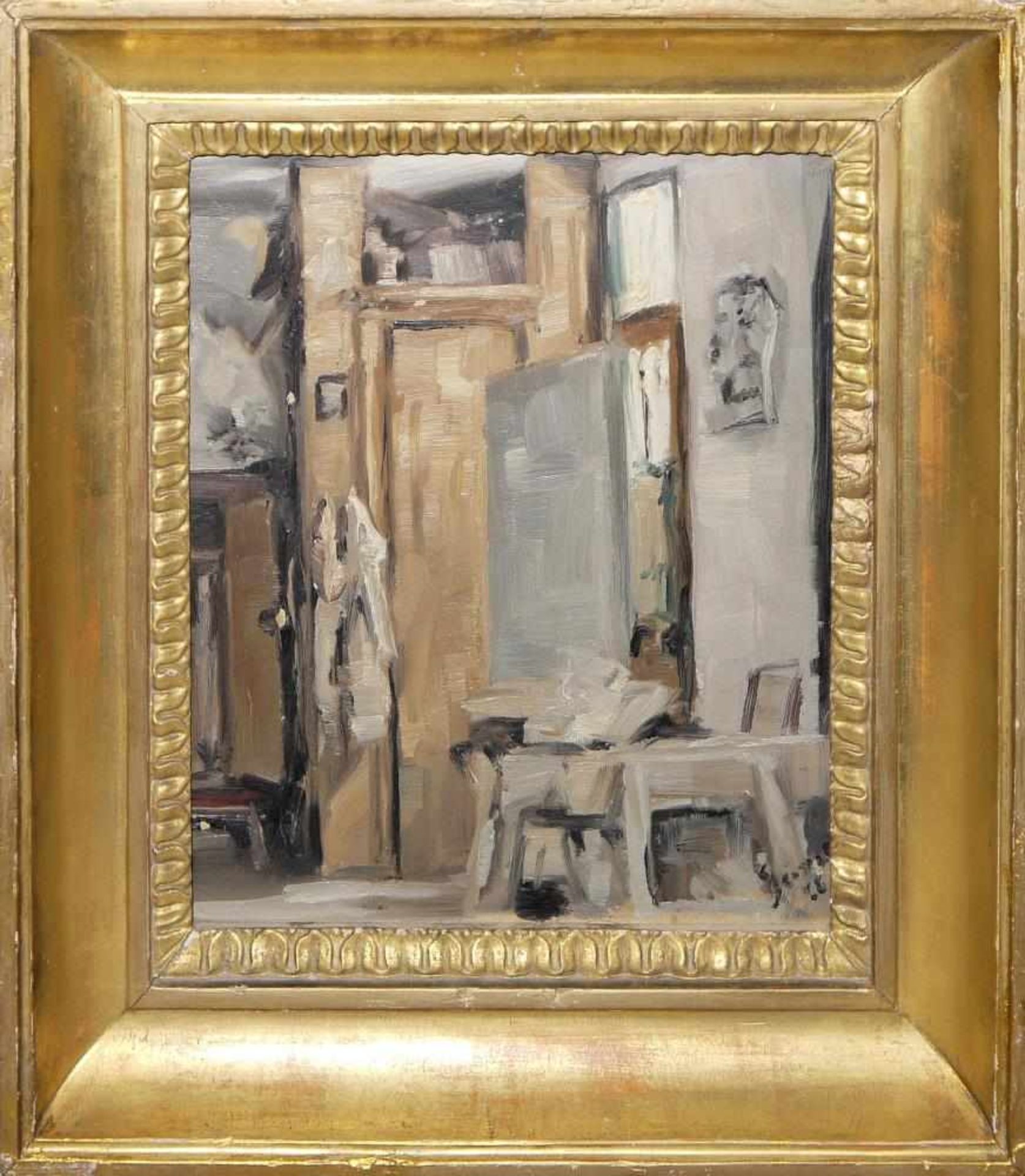 Josef Steiner, Interieur, frühes Ölgemälde von 1916, im Goldrahmen Josef Steiner, 1899 - 1977,