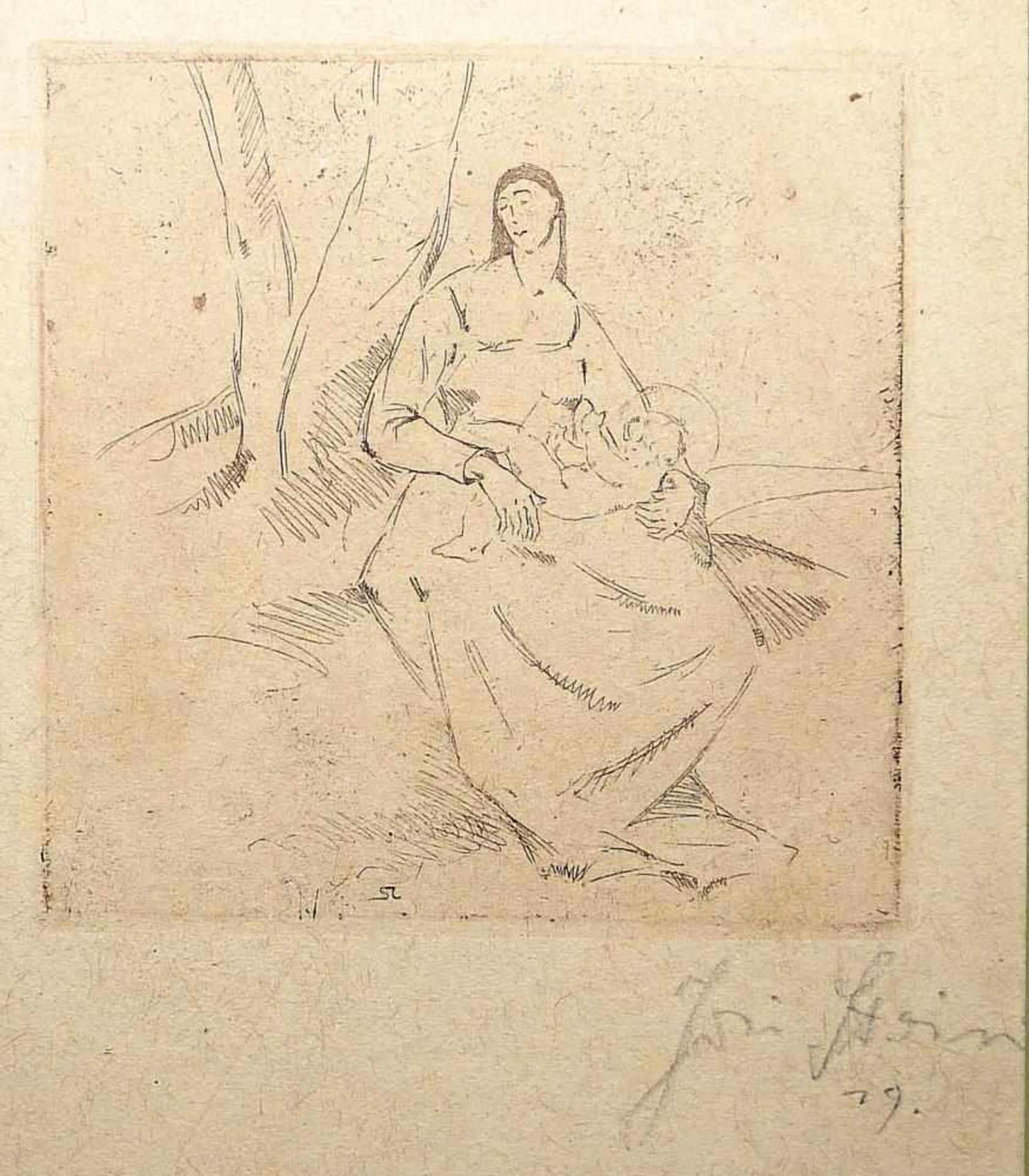 Josef Steiner, „Frauen“, „Kuß“ u. Maria mit Jesuskind, frühe Radierungen, 1919 u. um 1919, 2x - Bild 6 aus 6