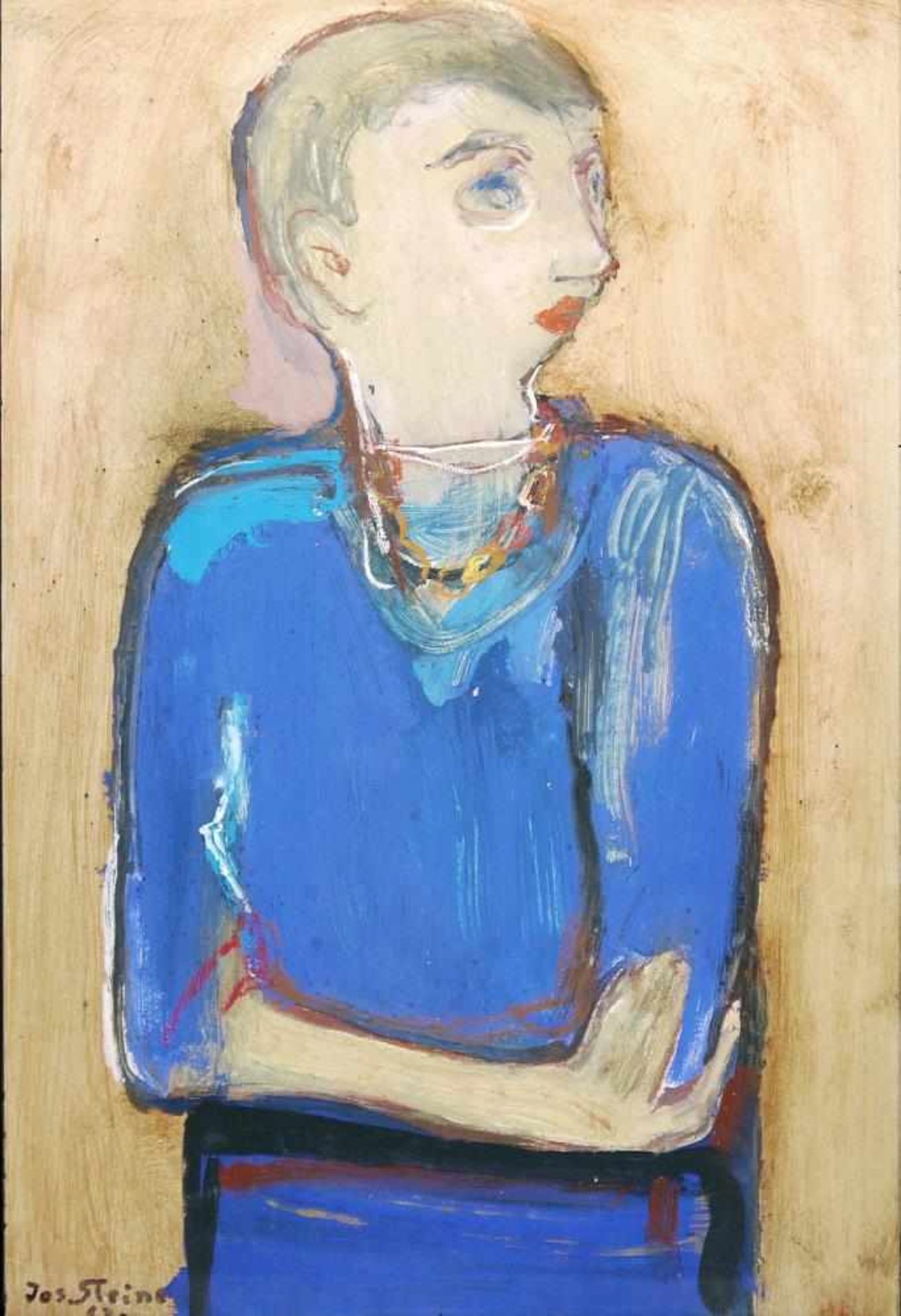 Josef Steiner, Frau in Blau mit Kette, Ölgemälde, 1968, im Atelierrahmen Josef Steiner, 1899 – 1977, - Image 2 of 4
