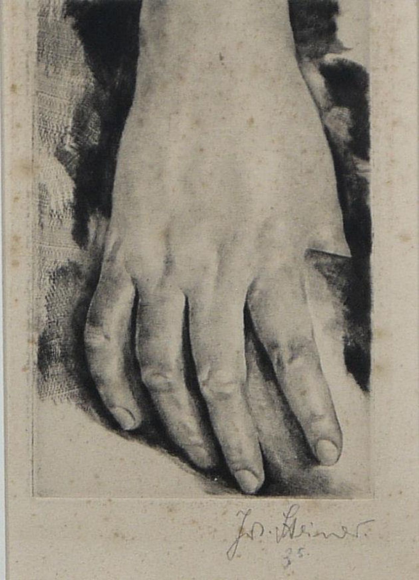 Josef Steiner, Handstudie, Ätzradierung von 1935, gerahmt Josef Steiner, 1899 - 1977, Detailierte - Bild 2 aus 3