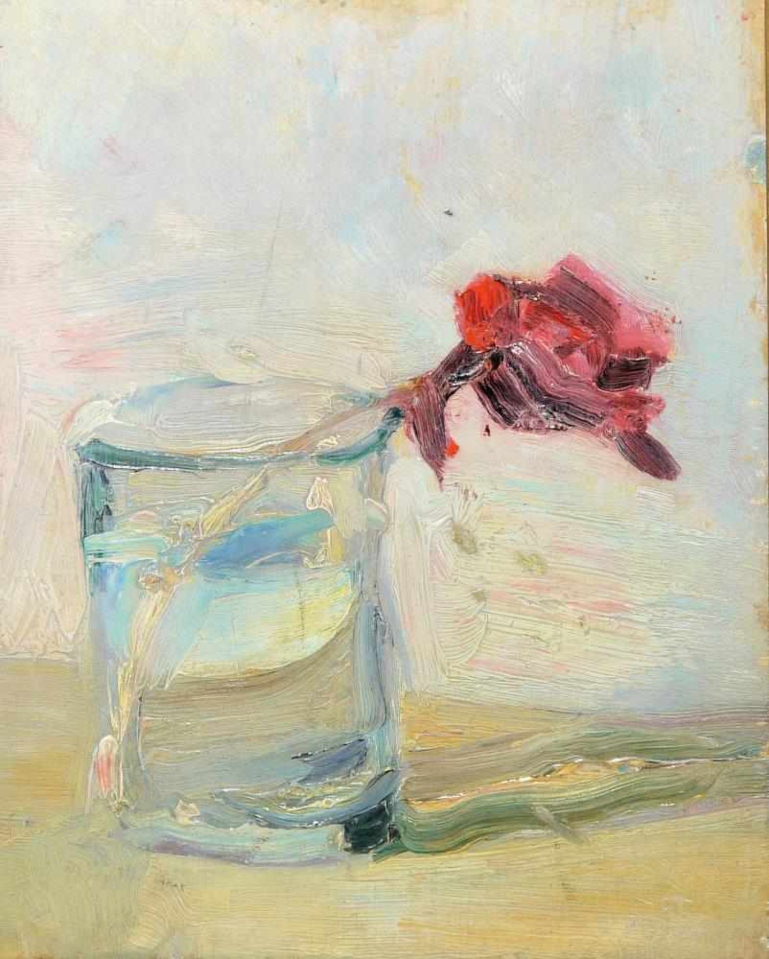 Josef Steiner, Stillleben mit roter Rose in Glasvase, 2 frühe Ölgemälde (Rückseite) von 1915, im - Bild 2 aus 5