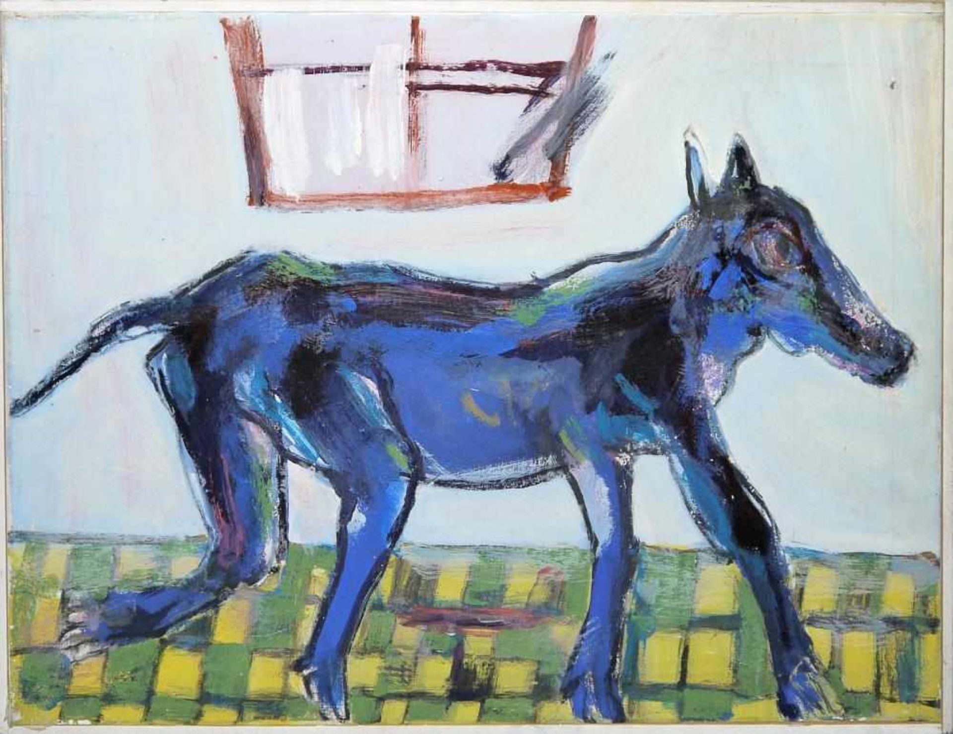 Josef Steiner, Blauer Tetrapode vor Fenster, Ölgemälde Josef Steiner, 1899 – 1977, Blauer Vierbeiner
