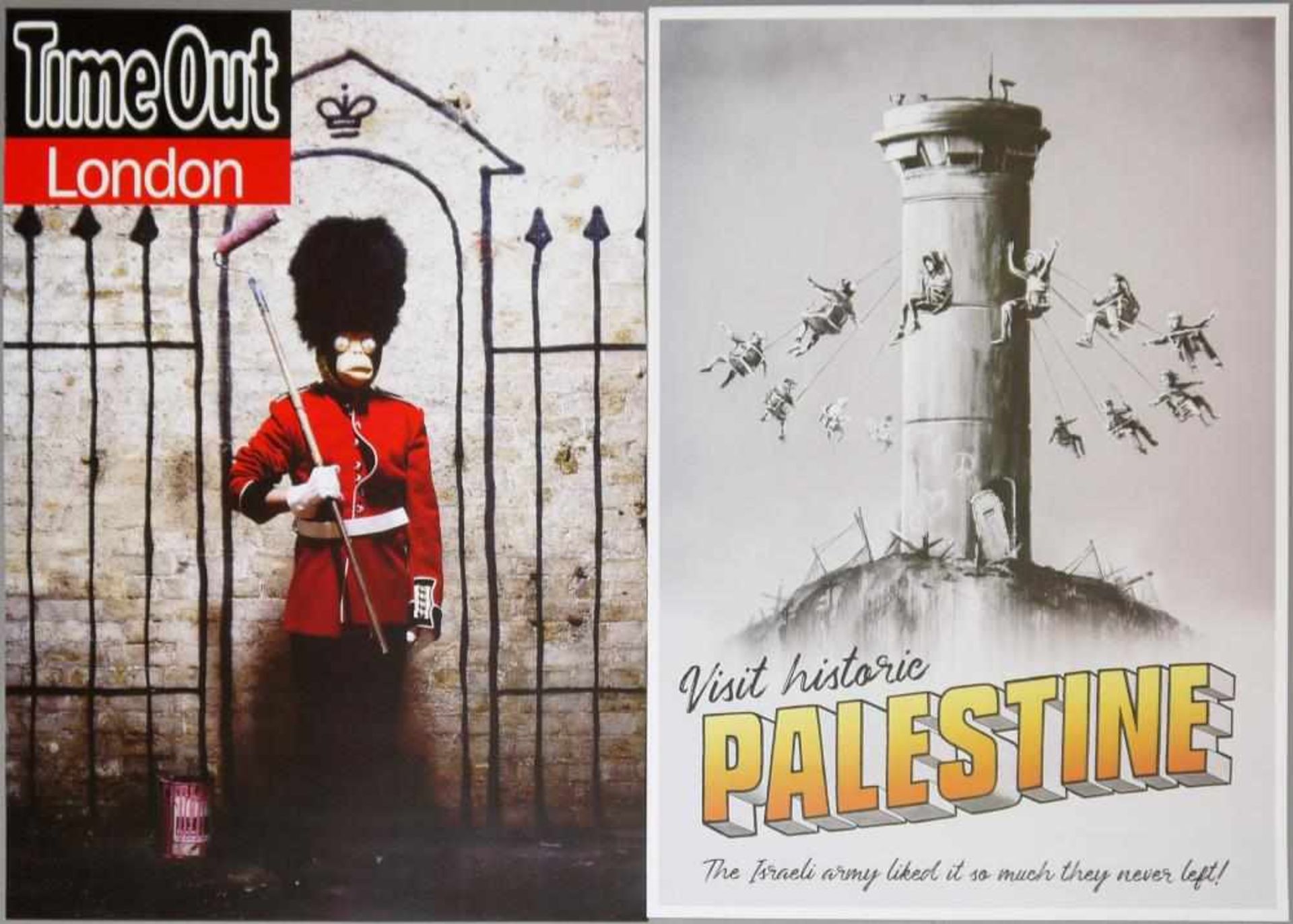 Banksy, „Visit historic Palestine“ & „Time Out London“, 2 Farboffsetlithographien, o. Rahmen Banksy,