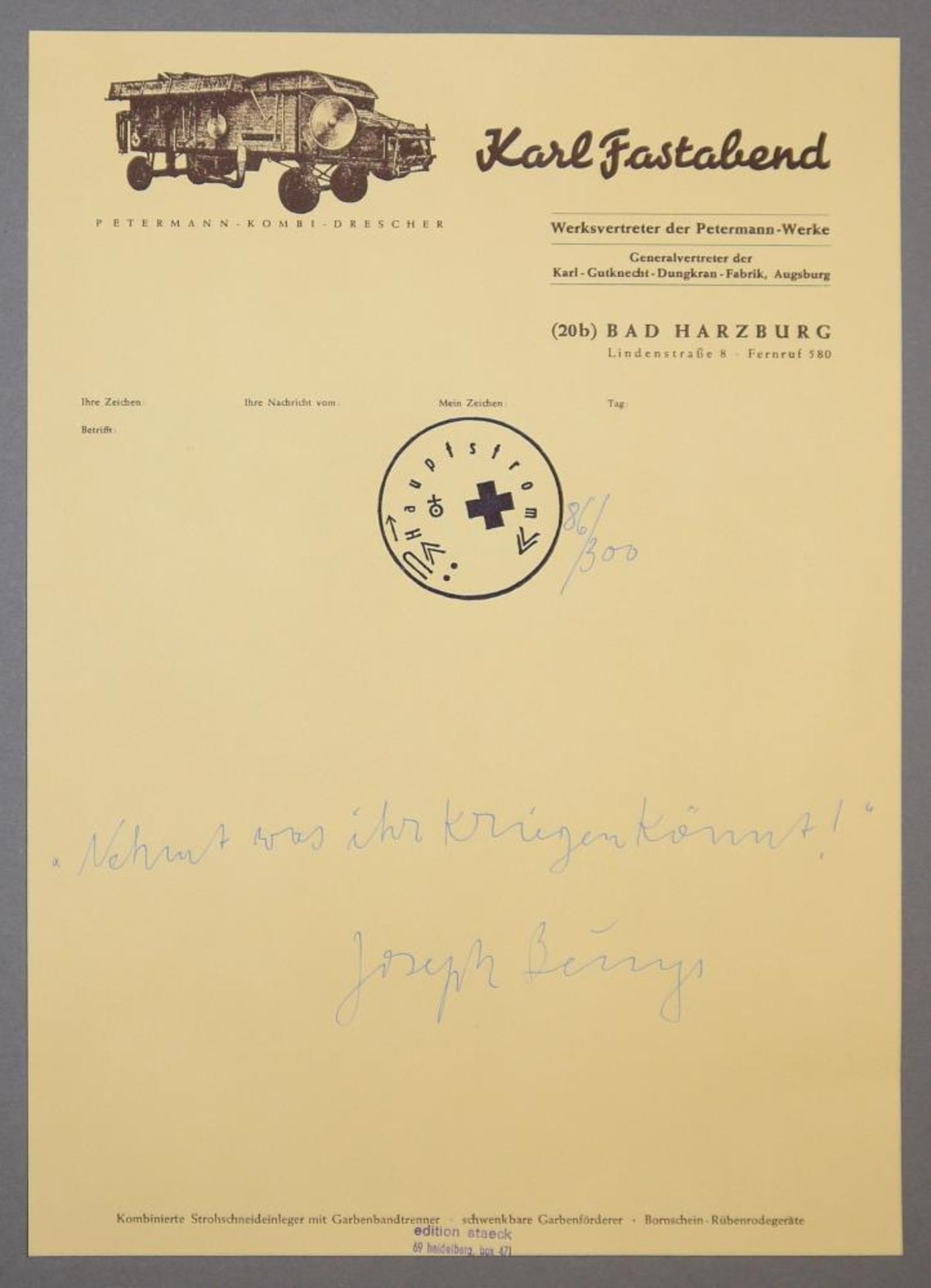 Joseph Beuys, „Nehmt was ihr kriegen könnt“, signiertes Multiple, edition staeck Joseph Beuys,