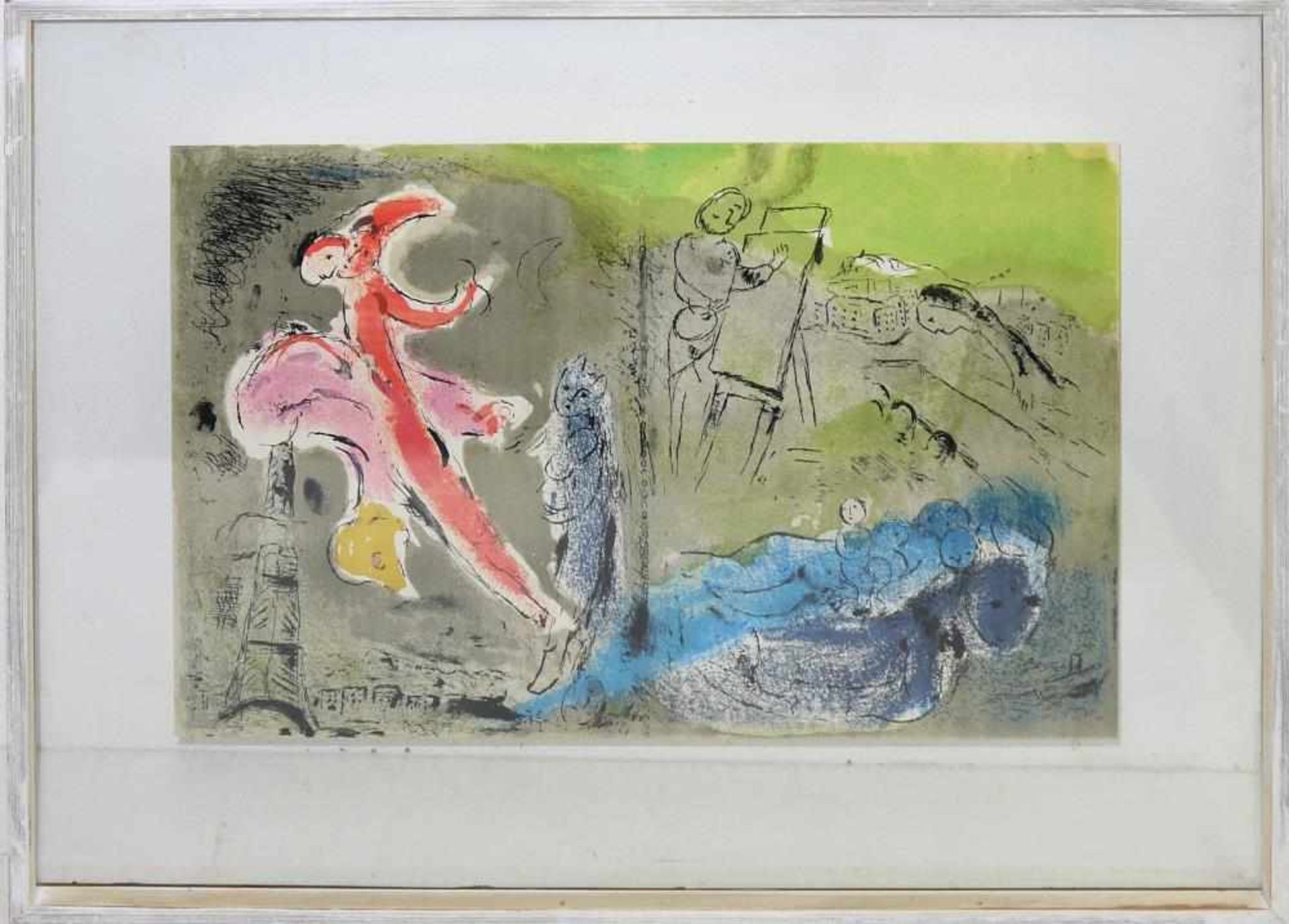 Marc Chagall, “Le soleil noir sur Paris” u.a., beidseitige Lithographie, Verve/Paris 1952, WVZ