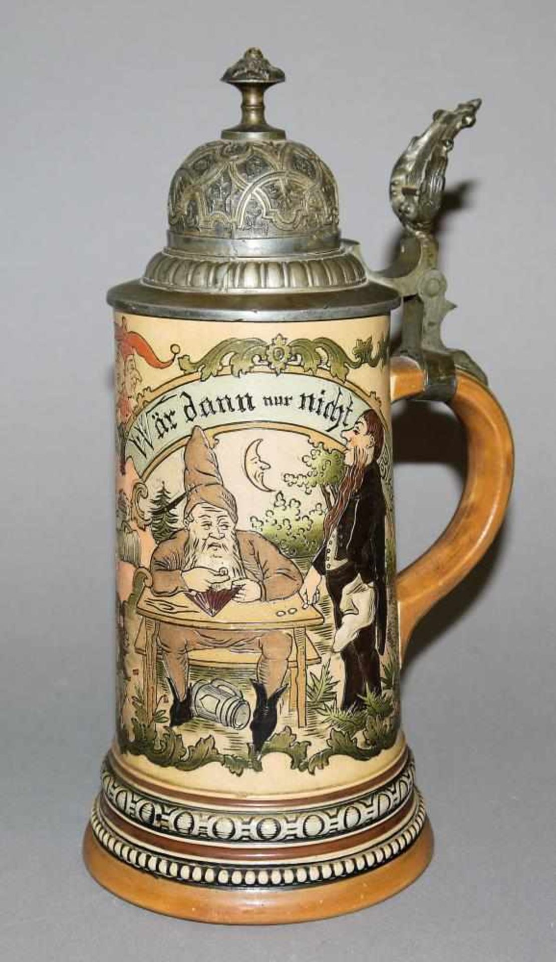 Bier-Krug mit trinkenden Zwergen, Hauber & Reuther um 1900 „Nichts Lustigers als das Zechen, wär - Bild 2 aus 2
