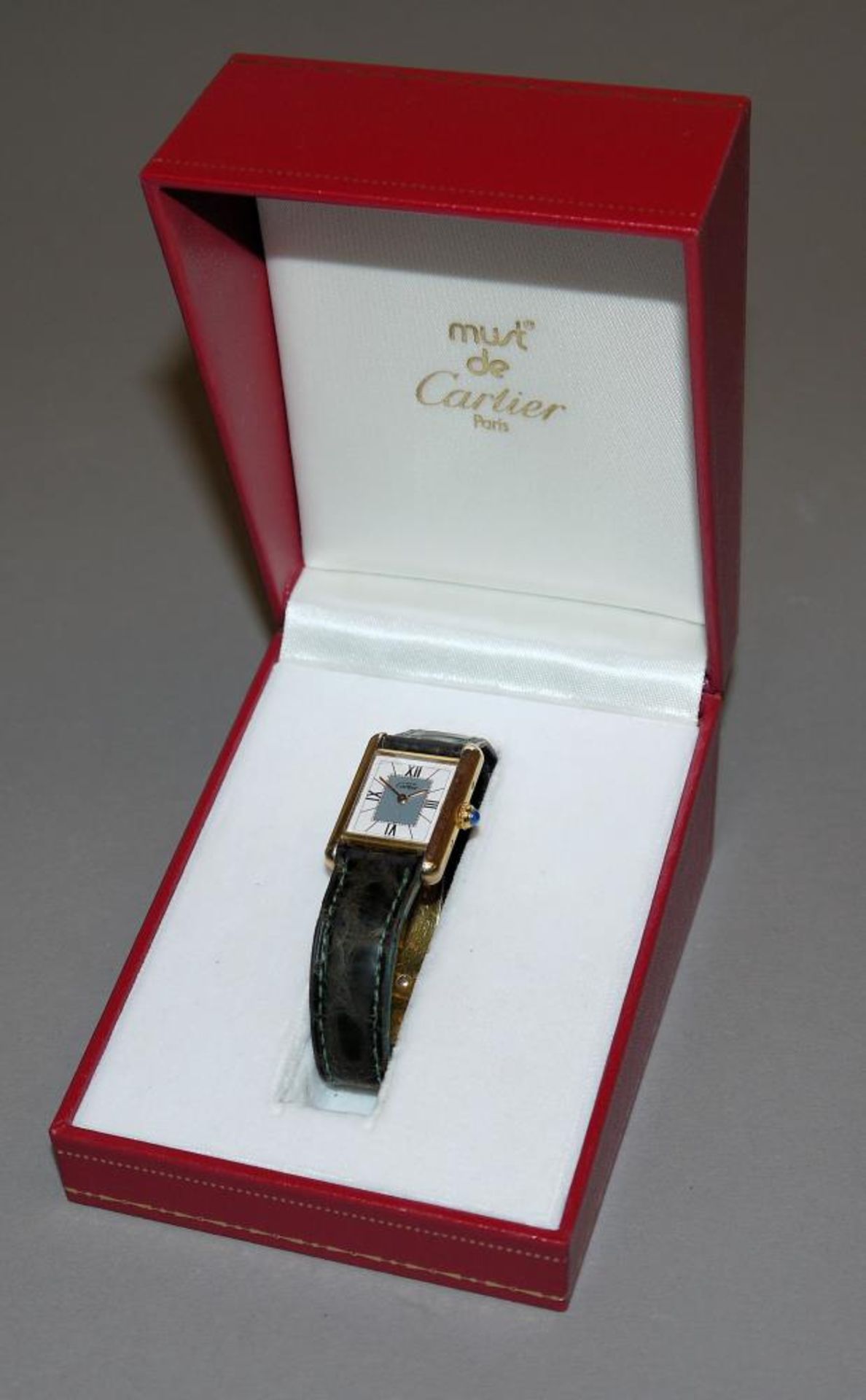 Damenarmbanduhr Must de Cartier Tank Vermeil Quartz, Paris mit Papieren 925er Silber, vergoldet, - Image 2 of 3