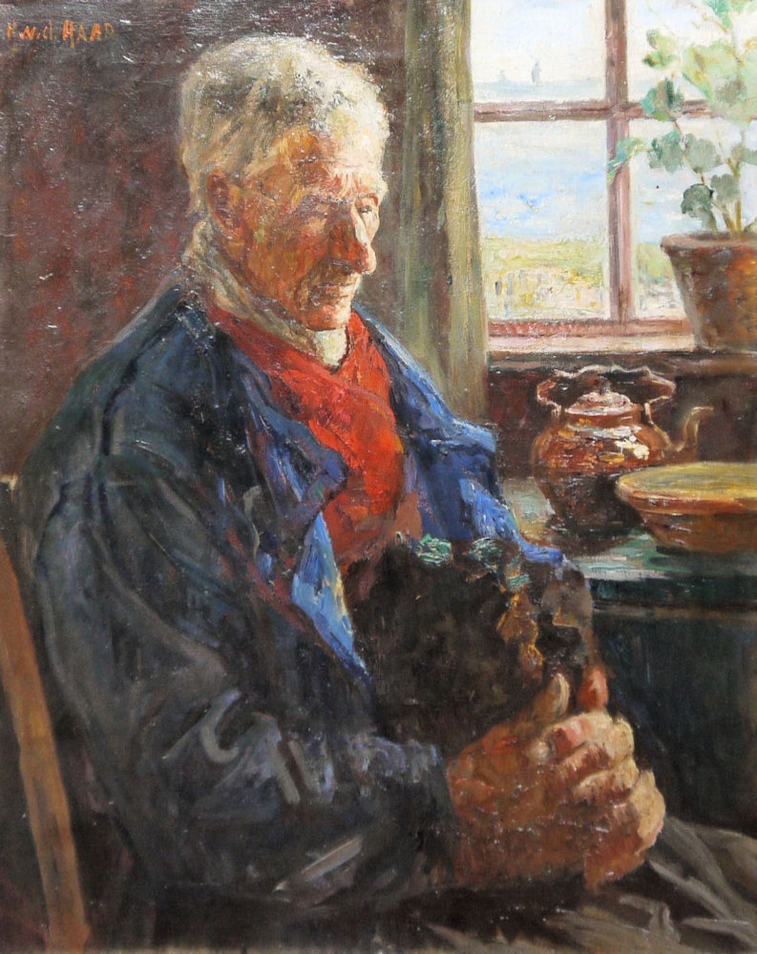 Herman van der Haar, Sitzender Mann am Fenster, Ölgemälde, originaler Goldstuckrahmen Hermanus van - Bild 2 aus 3