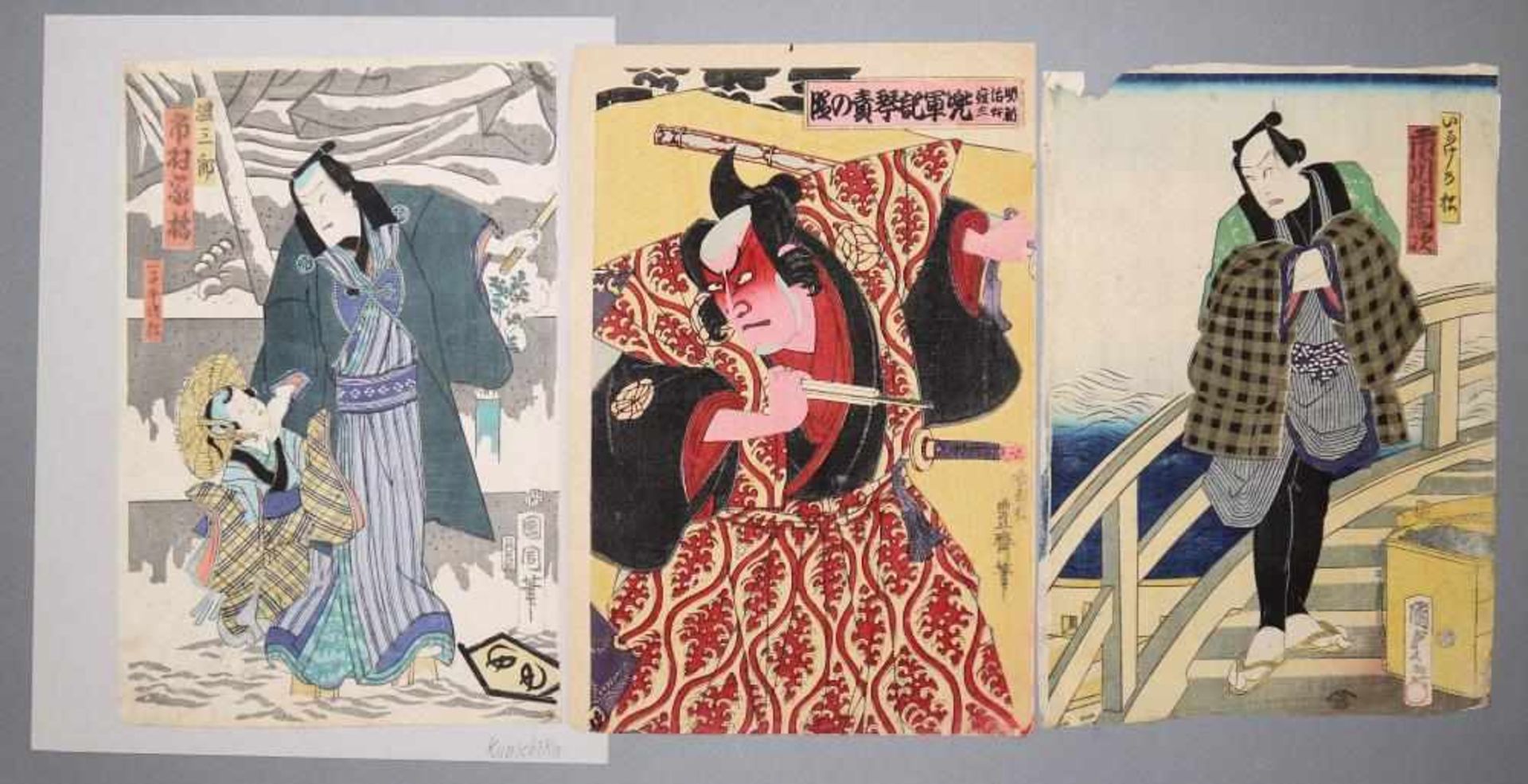 Sechs japanische Farbholzschnitte von Kunichika, Kunisada, und Toyokuni III., Schauspieler und und - Bild 4 aus 4