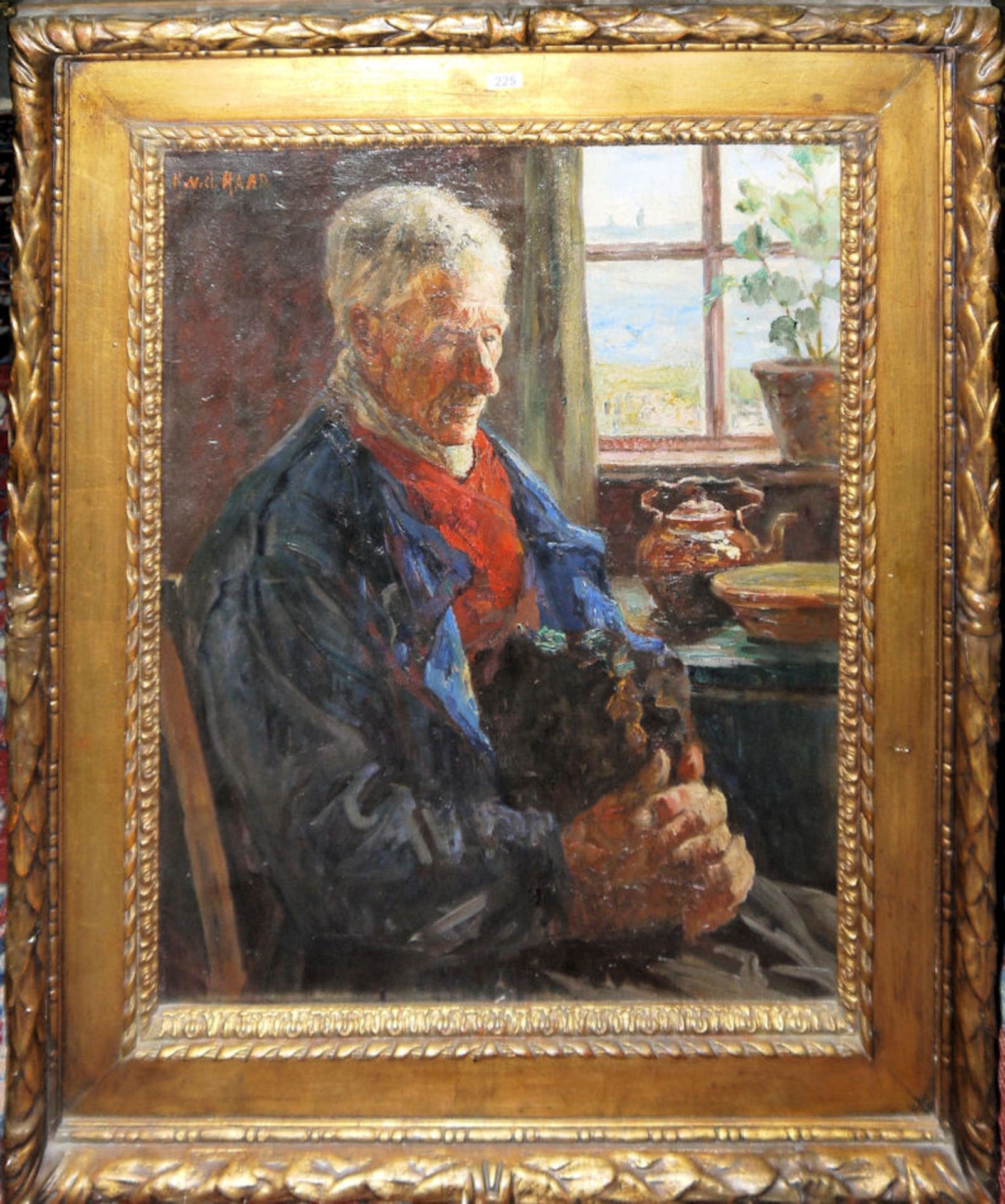 Herman van der Haar, Sitzender Mann am Fenster, Ölgemälde, originaler Goldstuckrahmen Hermanus van