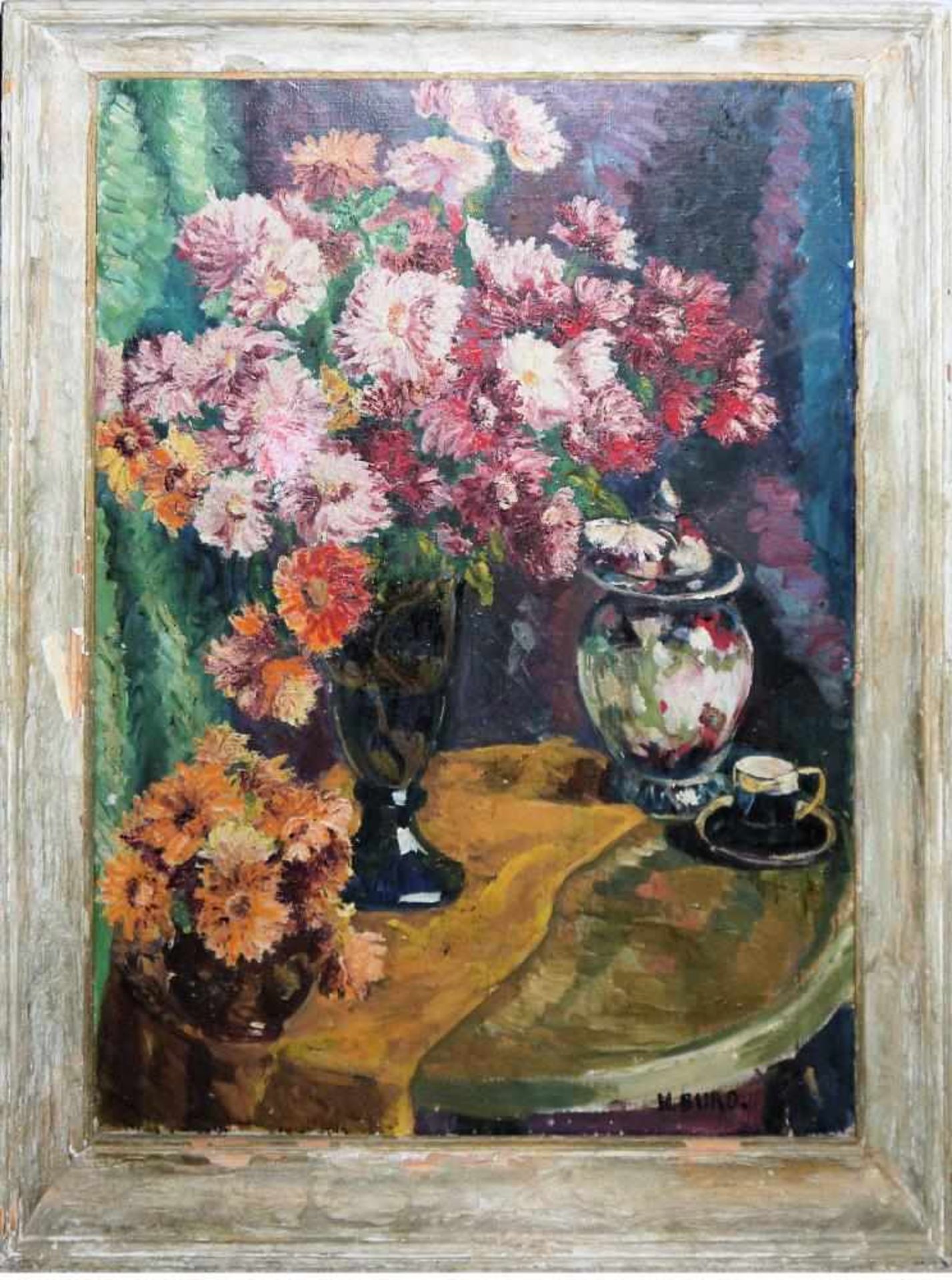 H. Buro, zwei große Blumenstilleben, Ölgemälde um 1920 H. Buro, deutscher Expressionist, - Image 3 of 4