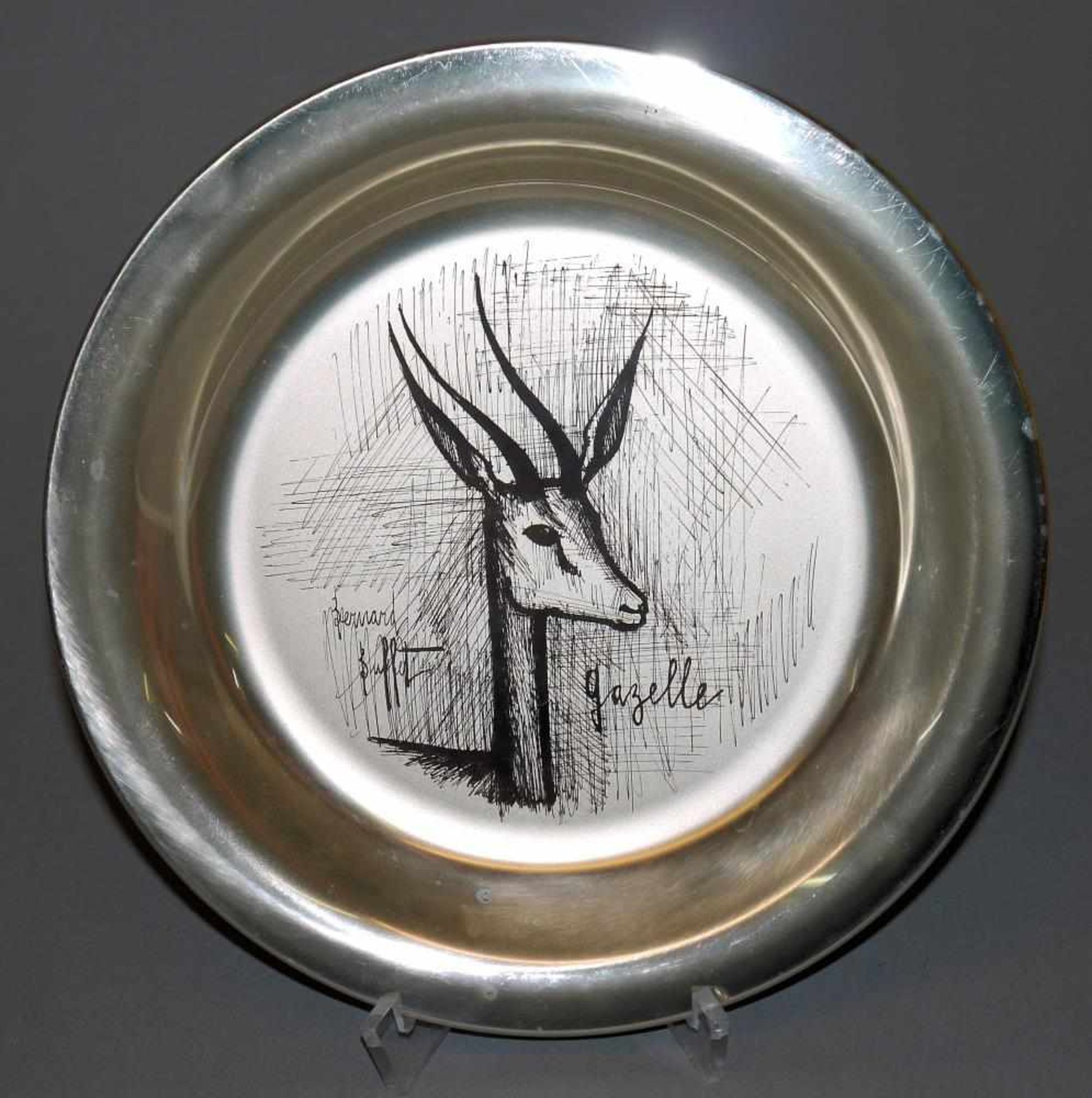 Bernard Buffet, „Gazelle“, Silberteller, Frankreich 1973 Bernard Buffet, 1928 – 1999, Silberteller