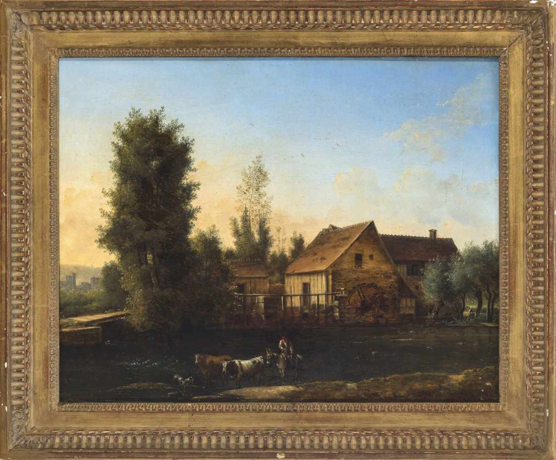 Martin, R. S.Deutsch, 18. Jh. Mühle mit Hirten am Wasser. Öl/Holz. 43,5 x 55 cm. Rest. Sign., dat.