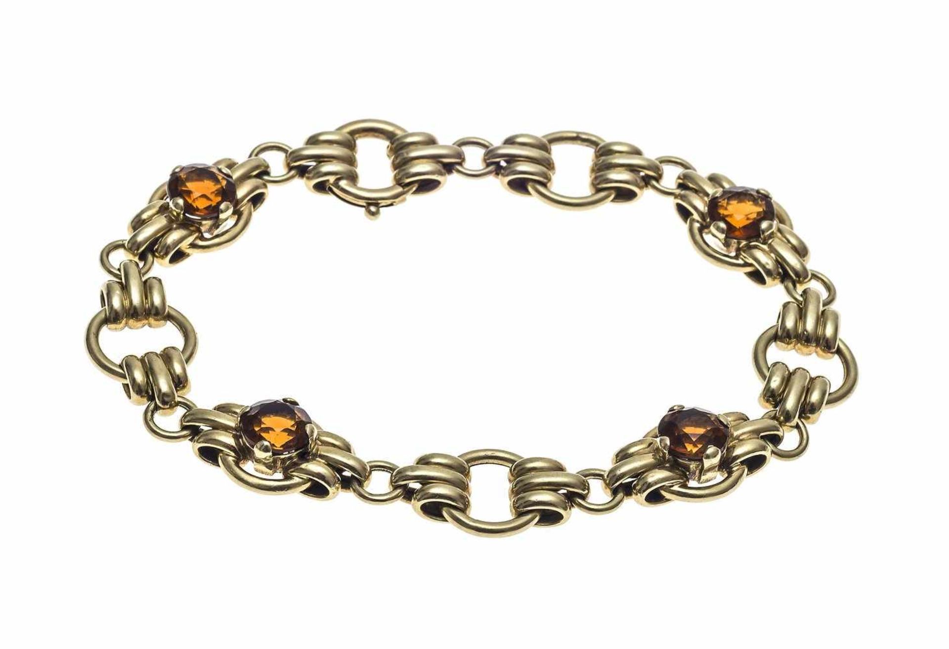 Armband14 K GG. Ringkettenglieder mit Citrinbesatz. Ca. 15 g. L. 19,5 cm.