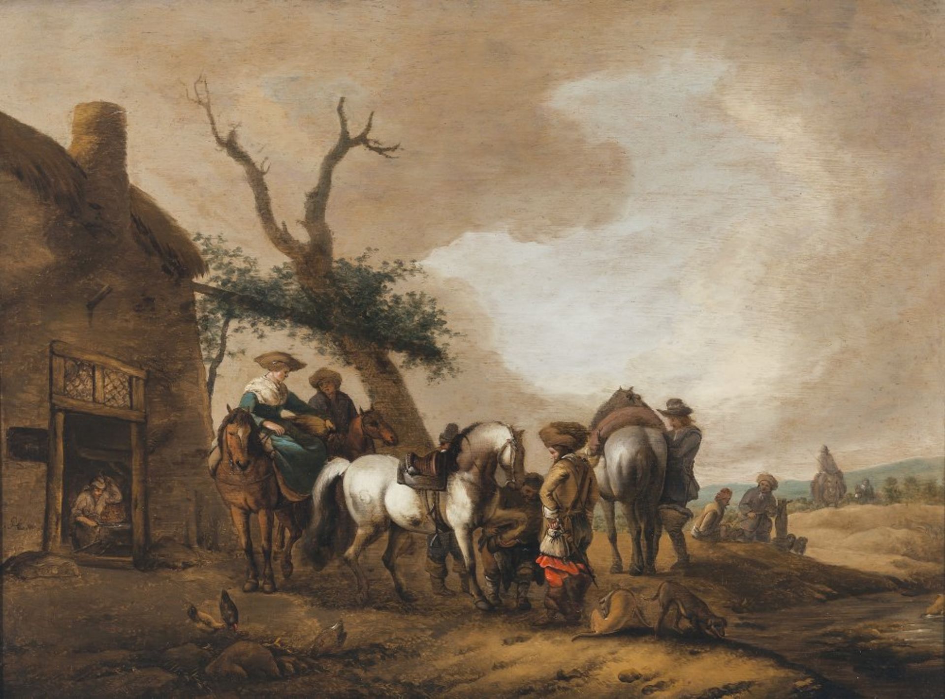 Wouwerman, PhilipsBeim Hufschmied. Öl/Holz. 36 x 49 cm. Rest. Monogr.Wouwerman, PhilipsAt the