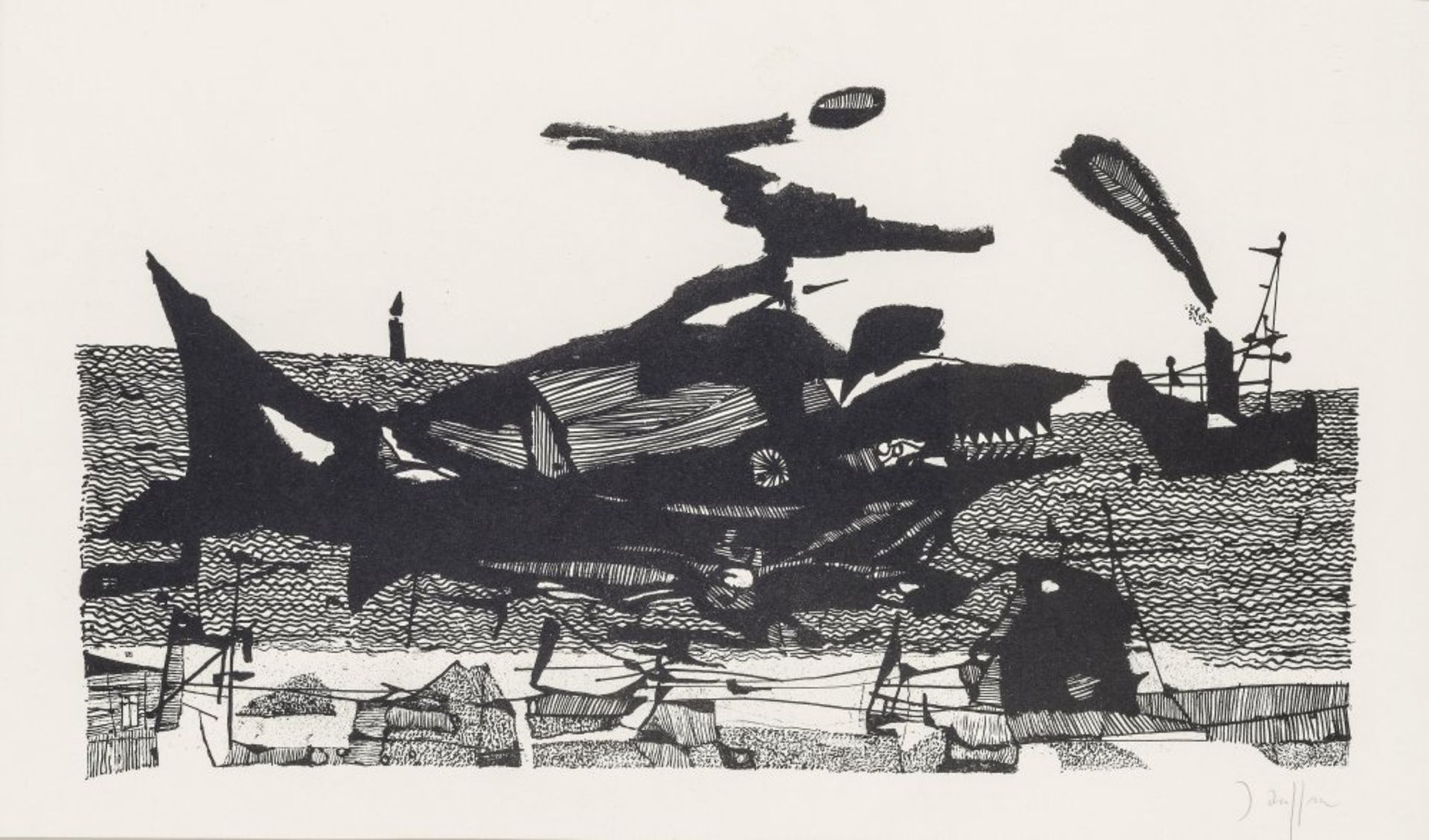 Janssen, Horst"Moby Dick", 1957. Lithografie. 22 x 40 cm. Sign.