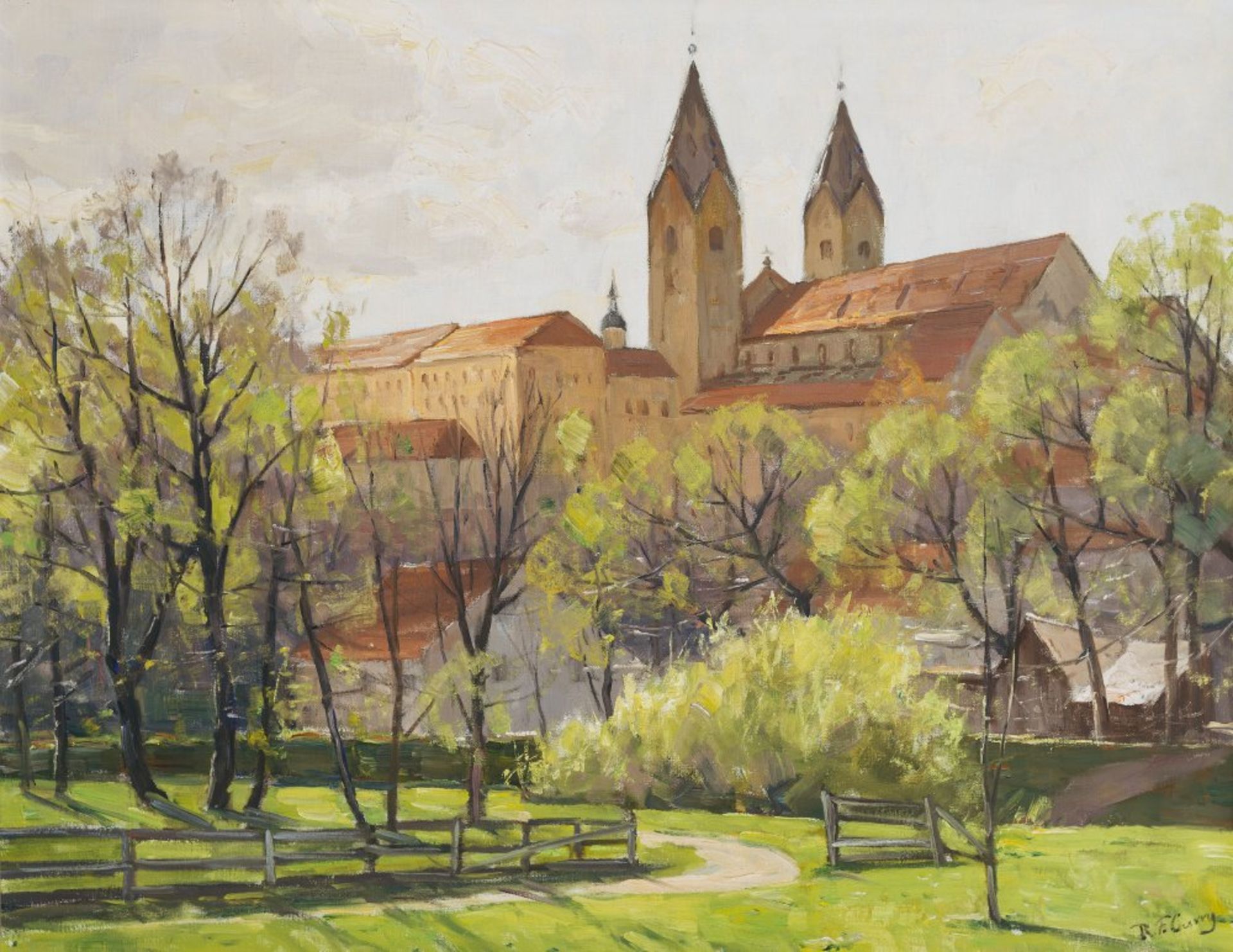 Curry, Robert FranzBlick auf Freising im Frühling. Öl/Lw. 66 x 84 cm. Sign.