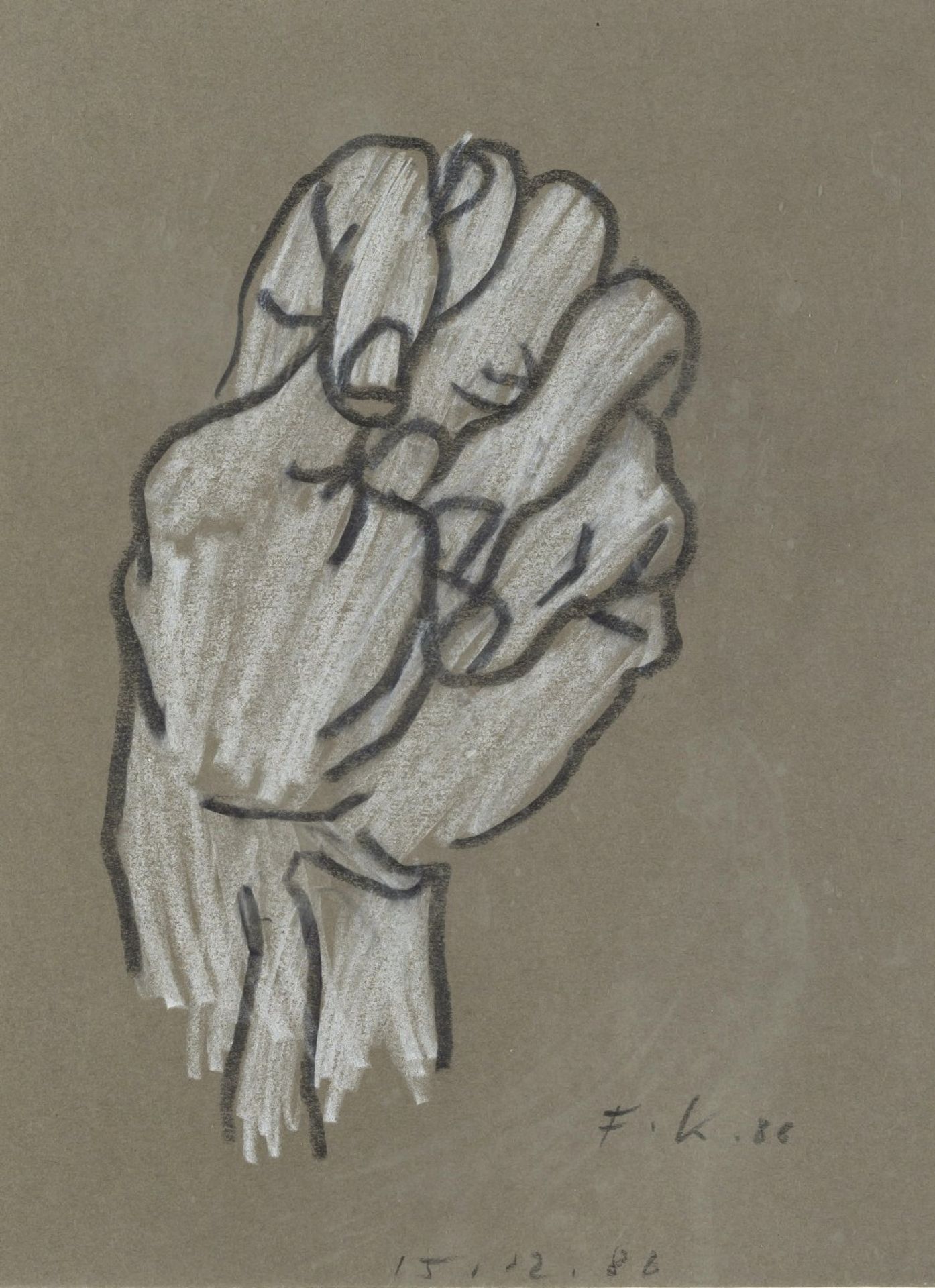 Koenig, Fritz"Hand". Bleistift/Farbstift. 23 x 17 cm. Monogr., dat. 86, bez.: 15.12.86.- - -27.