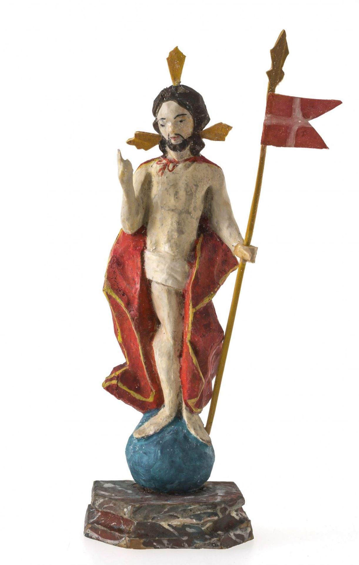 AuferstehungschristusOberammergau, 19. Jh. Holz, farbig gefasst. H. 18,5 cm.- - -27.00 % buyer's