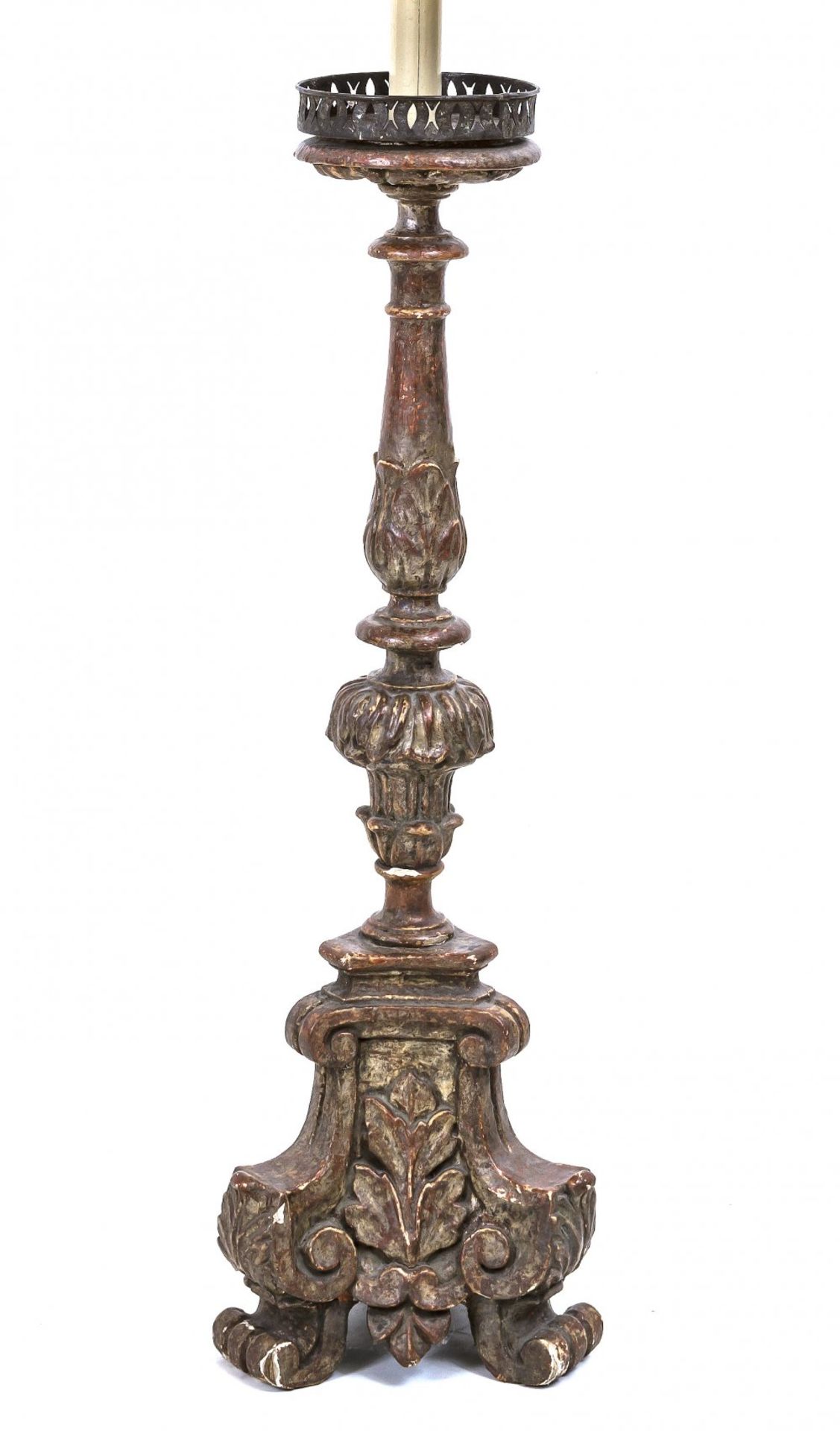 AltarleuchterSüddeutsch, 18. Jh. Als Stehlampe. H. 84 cm. Ges. Höhe 140 cm. Best.Altar