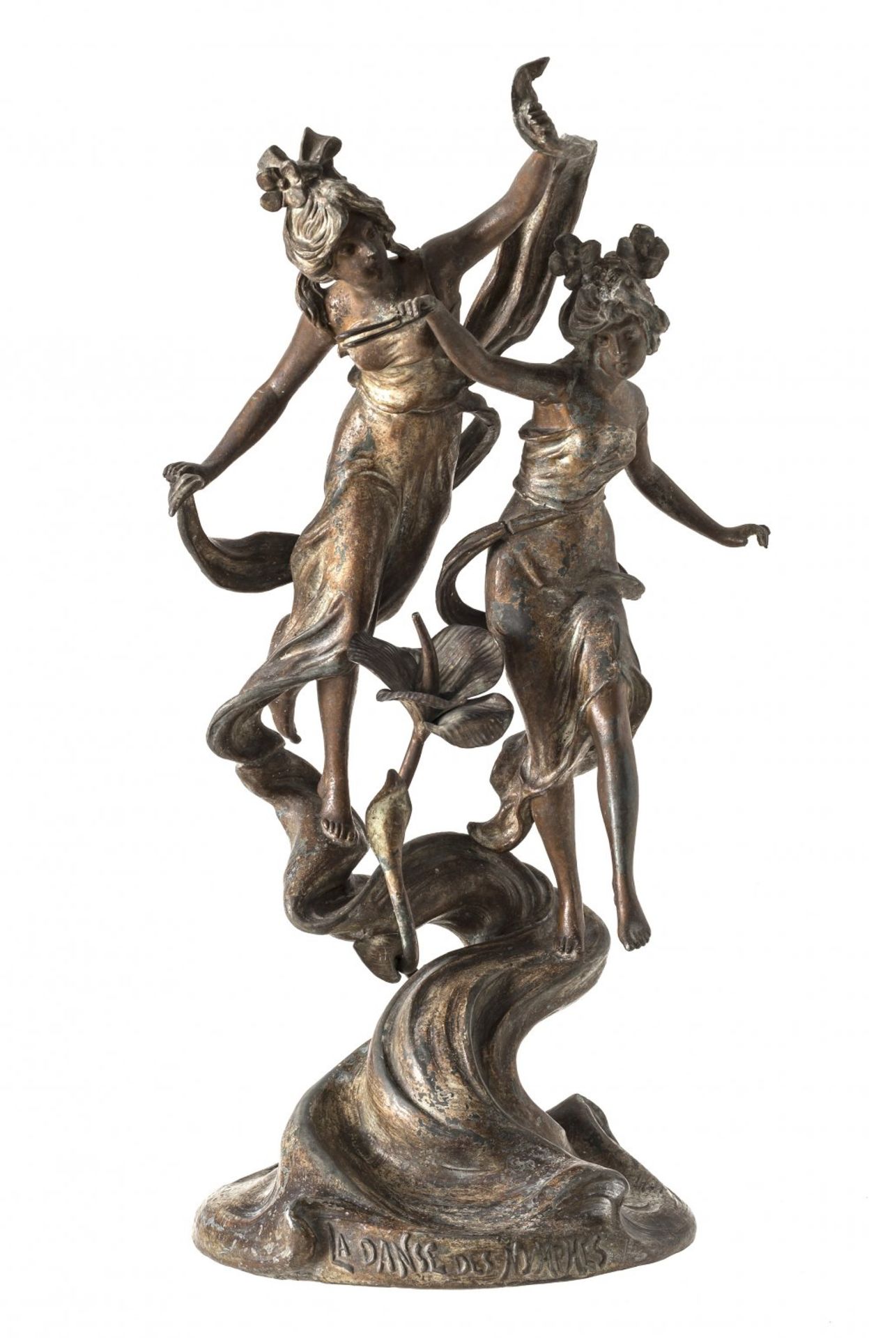 FigurengruppeIm Stil um 1900. "La Danse des Nymphes". Metallguss, bronziert, patiniert. H. 45 cm.
