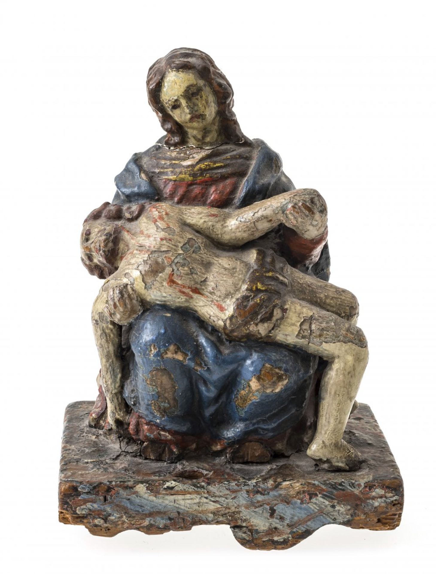PietàSüddeutsch, 18. Jh. Auf rechteckigem Sockel. Holz, Farbfassung. Besch. H. 17 cm.pitySouth
