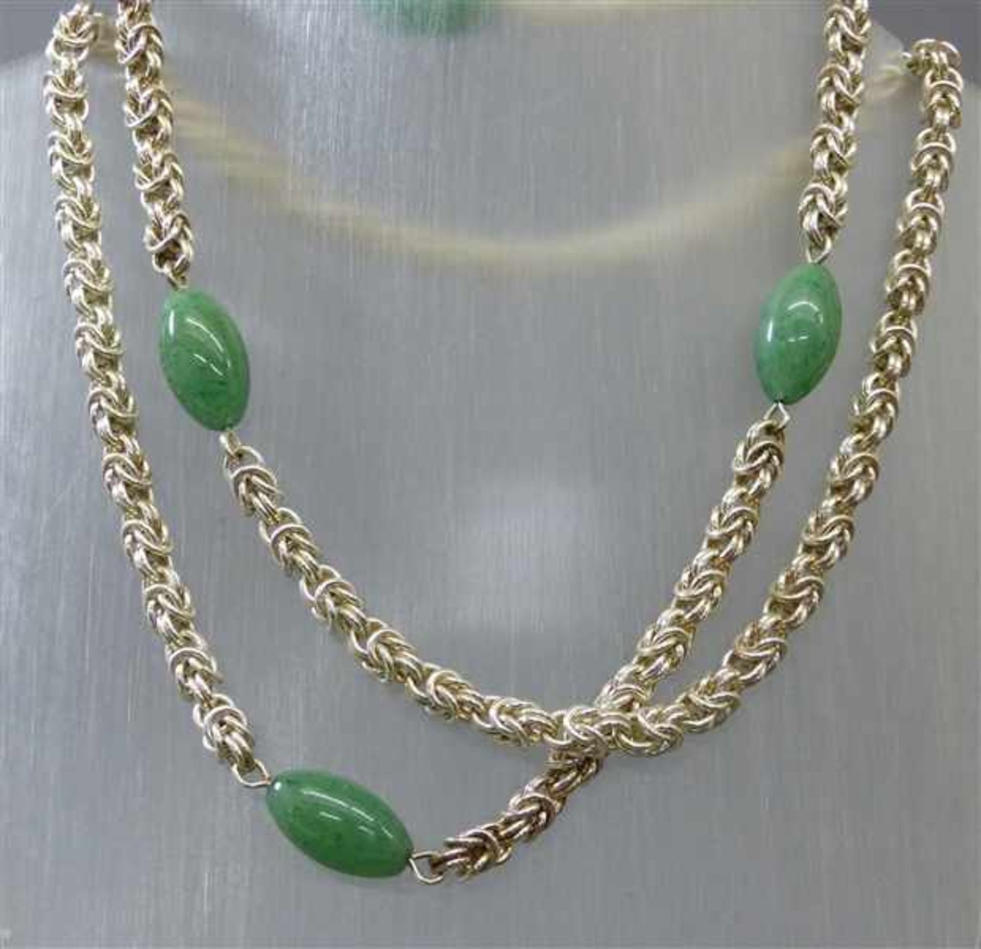 HalsketteSilber, Kordelform, 4 Jadezwischenstücke, endlos, ca 100g, l ca 80 cm,