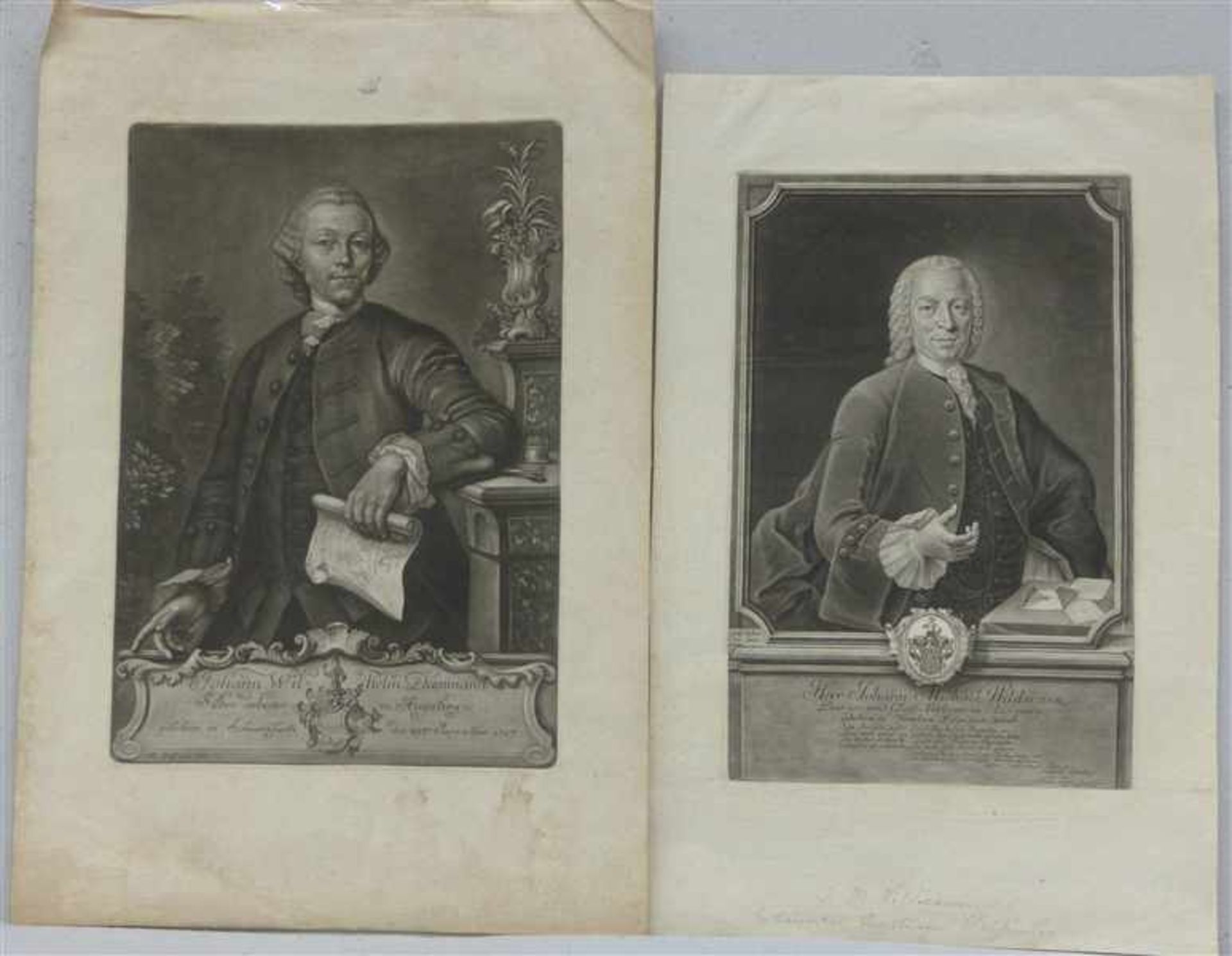 Paar Kupfersticheum 1800, 1x Johann Michael Wildersinn, Augsburger Glashändler, 1x Johann Wilhelm
