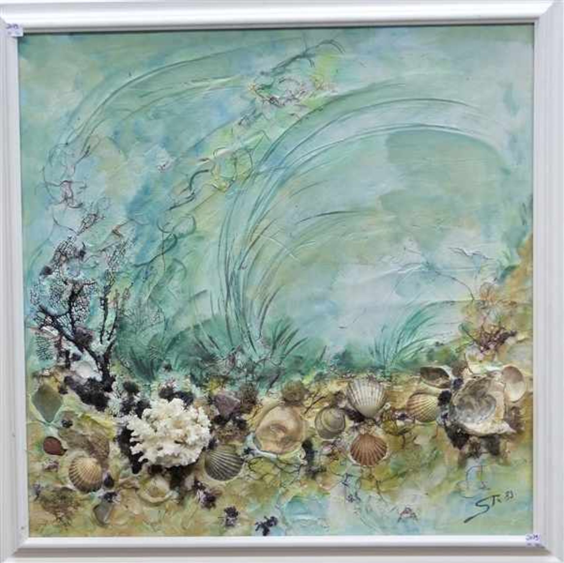GemäldecollageMonogrammist ST, Darstellung der Unterwasserwelt mit Muscheln und Steinen, rechst