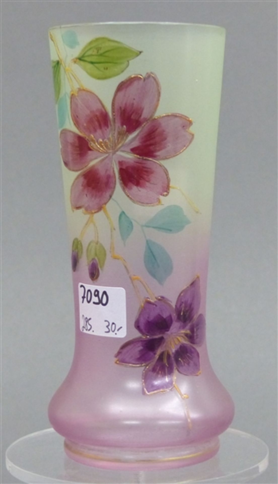 Saftglasrot-grün, um 1940, floral bemalt, h 16 cm,