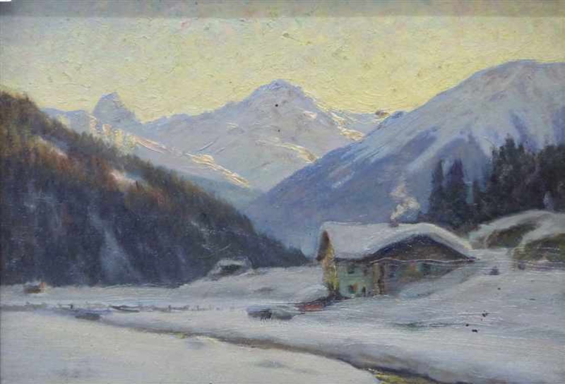 Holper, FranzÖl auf Malerpappe, "Gebirgslandschaft bei Davos, im Hintergrund Tinzenhorn und Piz