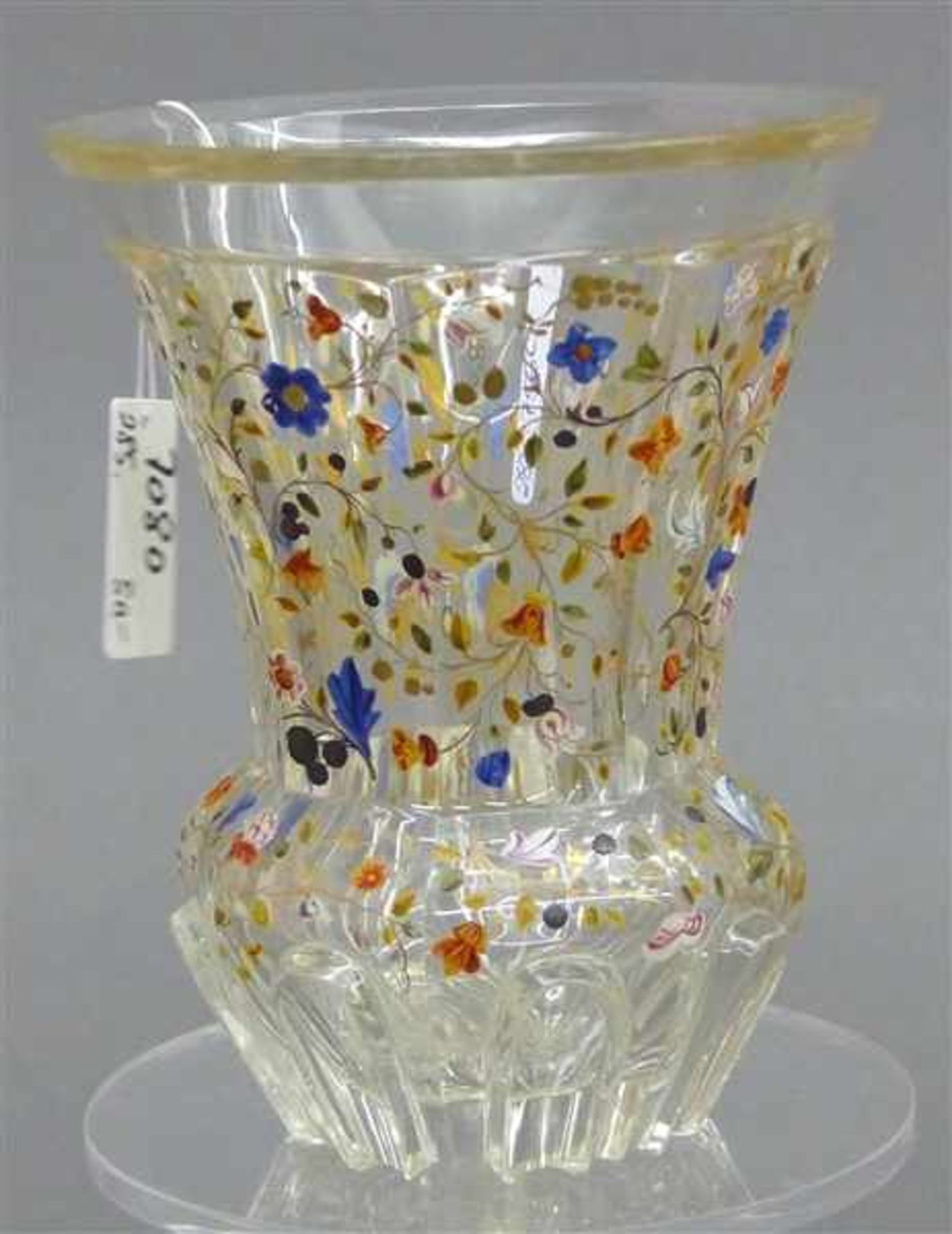 FreundschaftsbecherGlas, um 1900, aufwendige florale Bemalung, h 12 cm,