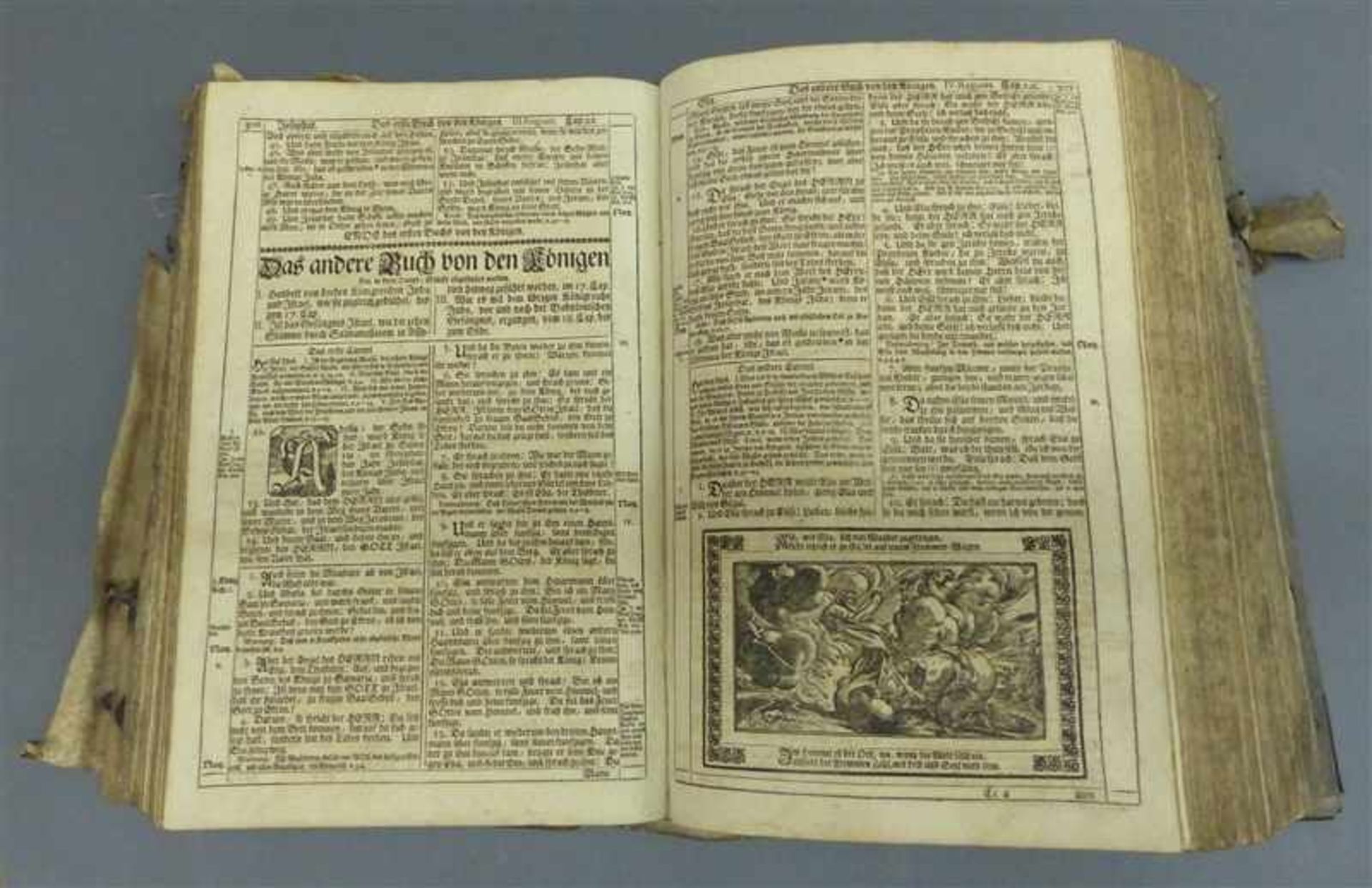 Luther Bibel18. Jh., verschiedene Kupferstiche, ca. 1180 Seiten mit Register, Pergamenteinband,