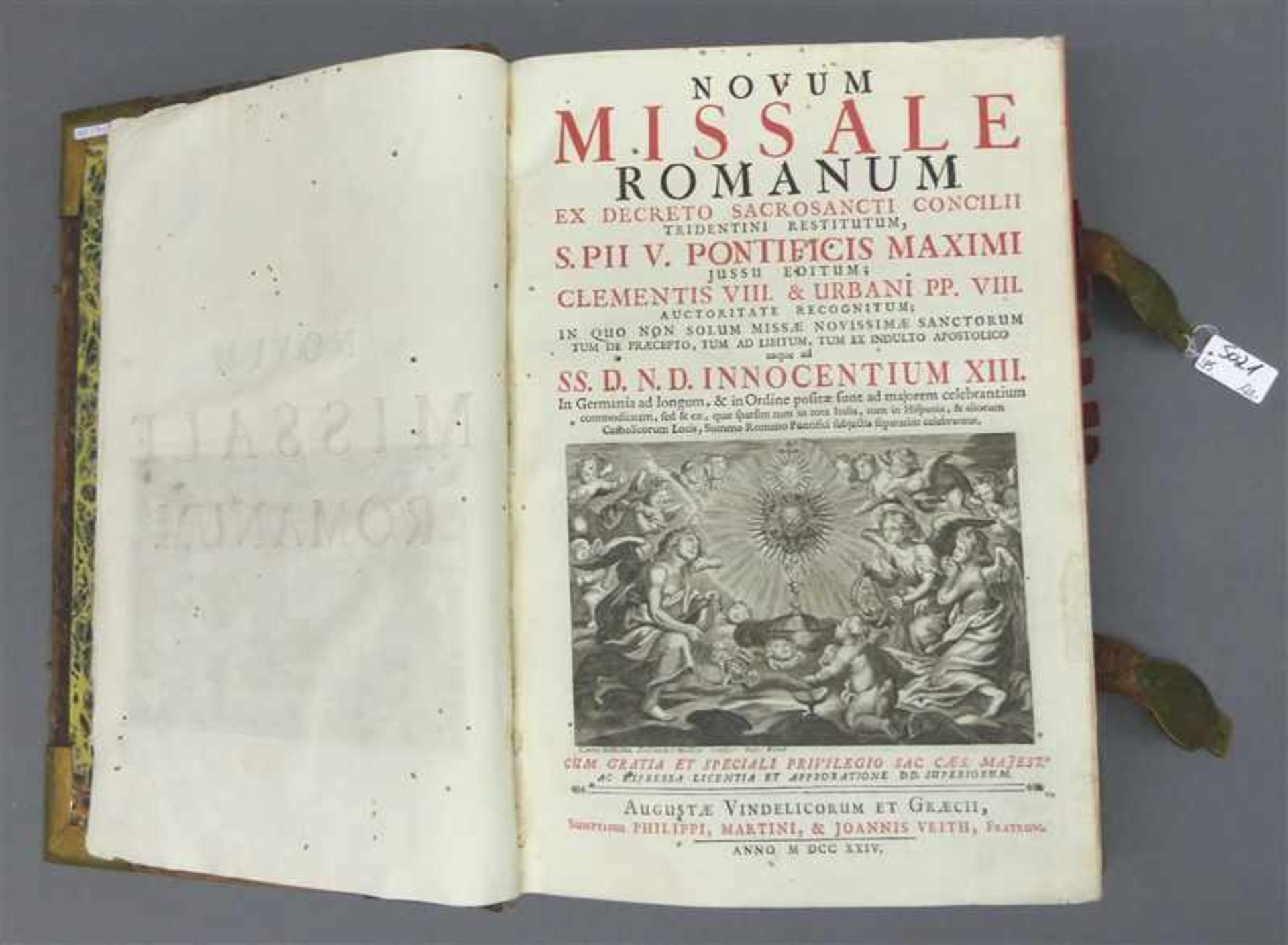 Misale Romanum1724 mit zahlriechen Kupferstichen, Titelkupferstich, Ledereinband mit