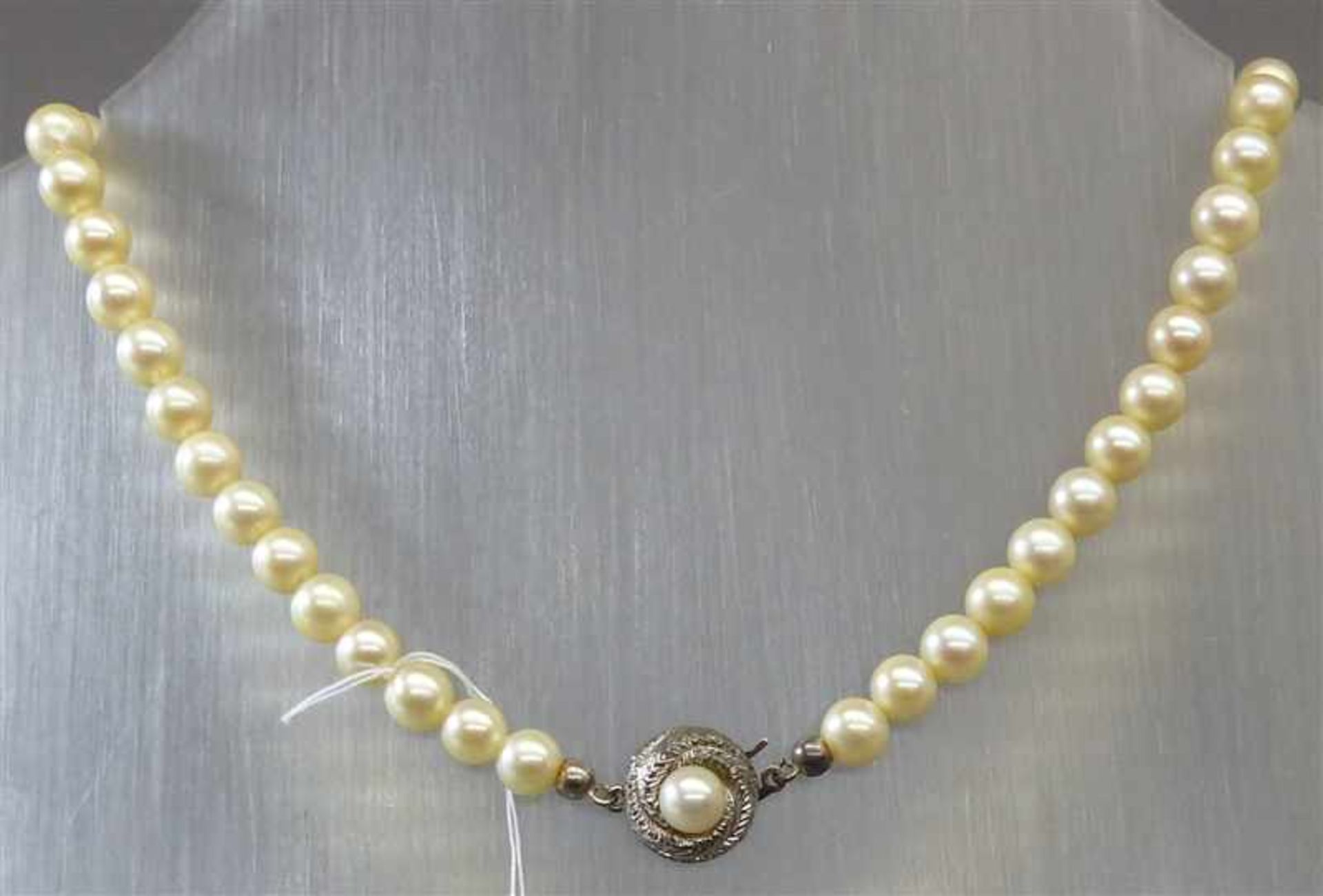 HalsketteSilberschloss, 66 Zuchtperlen, weiß, d 7 mm, l 45 cm,