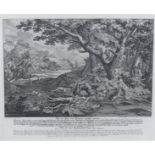 Kupferstich, 18. Jh.von Johann Elias Ridinger (1698 - 1767), "Wie die Rehe mit den Hunden gehetzt