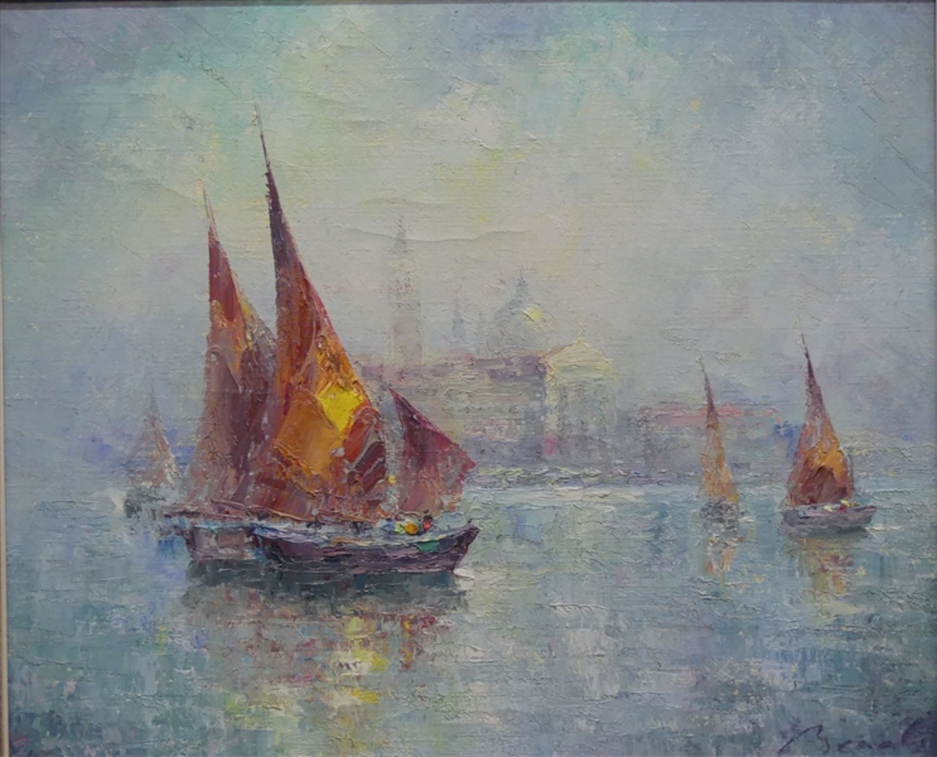 Benali, H.geb. 1914, Öl auf Leinen, Venedigansicht mit Segelbooten, rechts unten signiert, 48x56 cm,