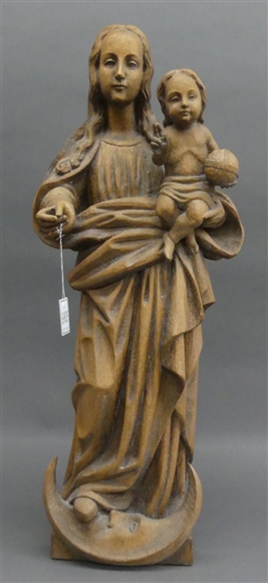HolzskulpturMondsichelmadonna mit Jesuskind, natur, 20. Jh., h 90 cm,