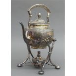 Teekannemit Stövchen, Silber, punziert, Deutsch um 1900, reicher Dekor, 1776g, h 40 cm,