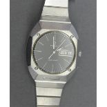 Armbanduhr VintageStahl, "Omega Seamaster", Quarzwerk, Tag und Datum, rundes Zifferblatt, grau,
