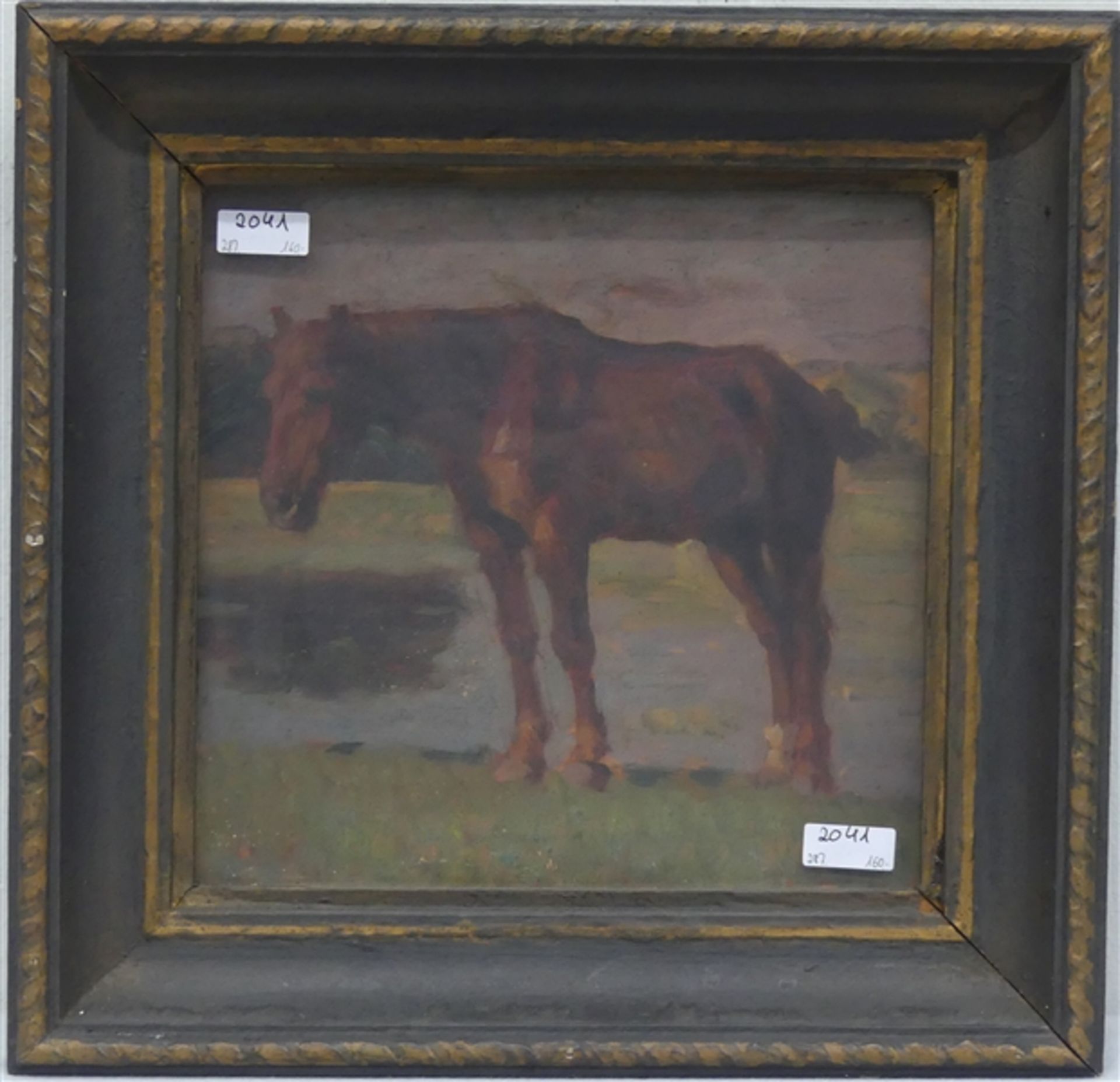 Reibmayr, Albert1881 - 1941, Ölgemälde auf Karton, "altes Pferd am Fluß", rückseitig bezeichnet,