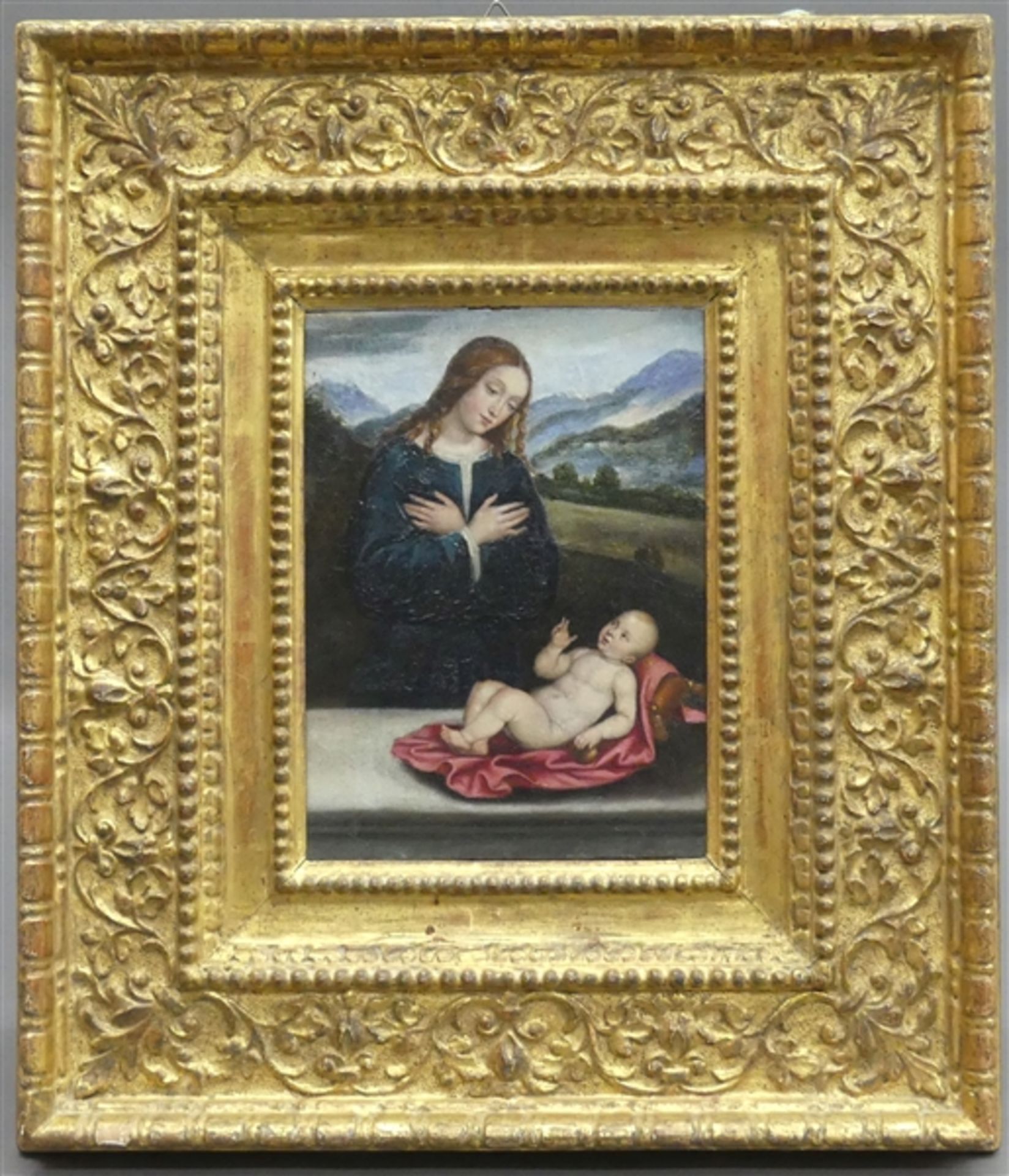 Francia, Francesco1450-1517, Öl auf Holz, stehende Muttergottes mit liegendem Jesusknaben auf