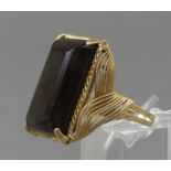 Damenring18 kt. Gelbgold, großer Rauchtopas 25x18 mm, durchbrochen gearbeitet, Kordeldekor,