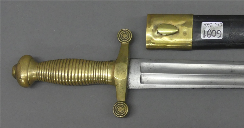 FaschinenmesserFrankreich, Unteroffizier, um 1840, Messinggriff, Lederscheide, l 62 cm,